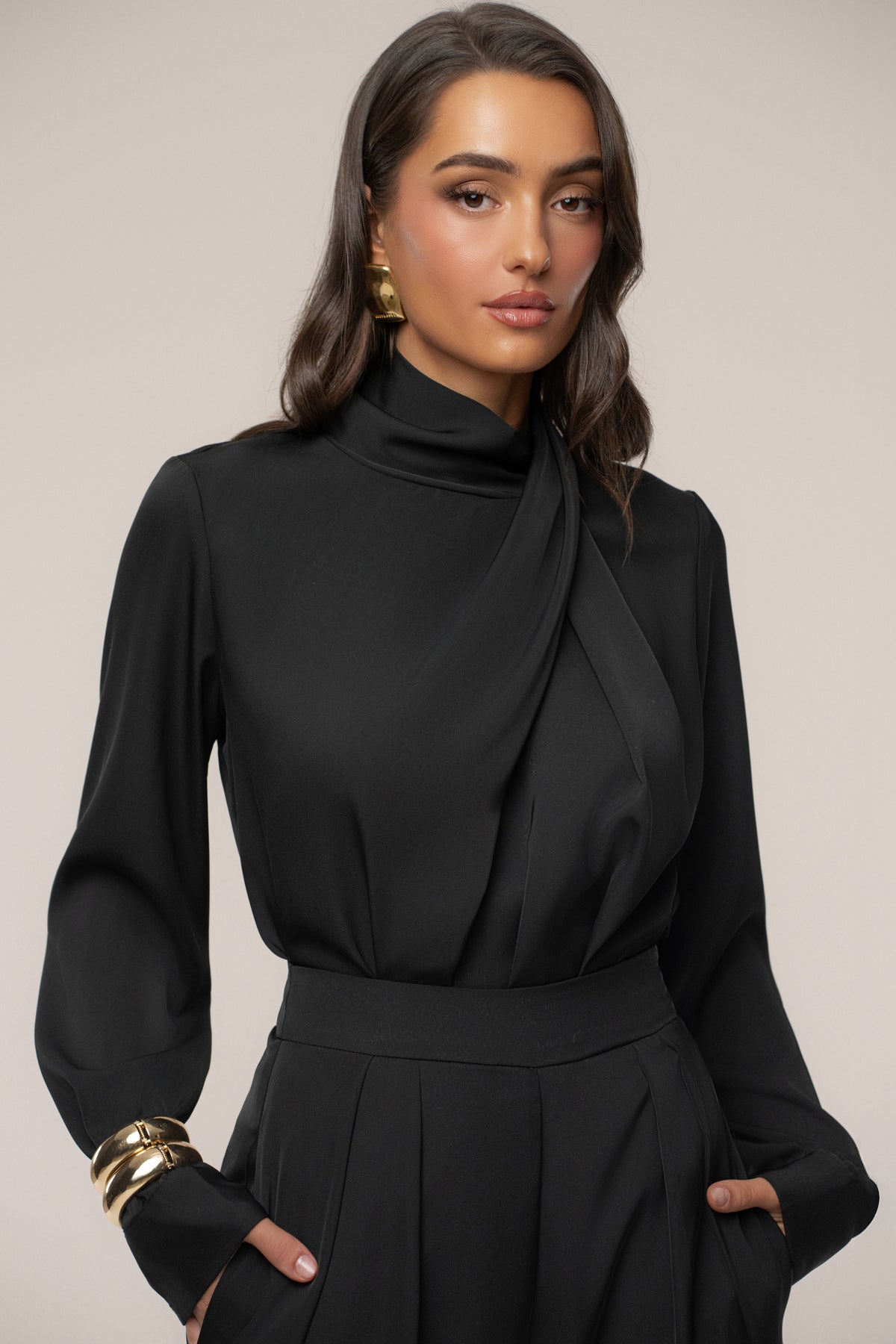 Black Alexa Satin Blouse - JLUXLABEL