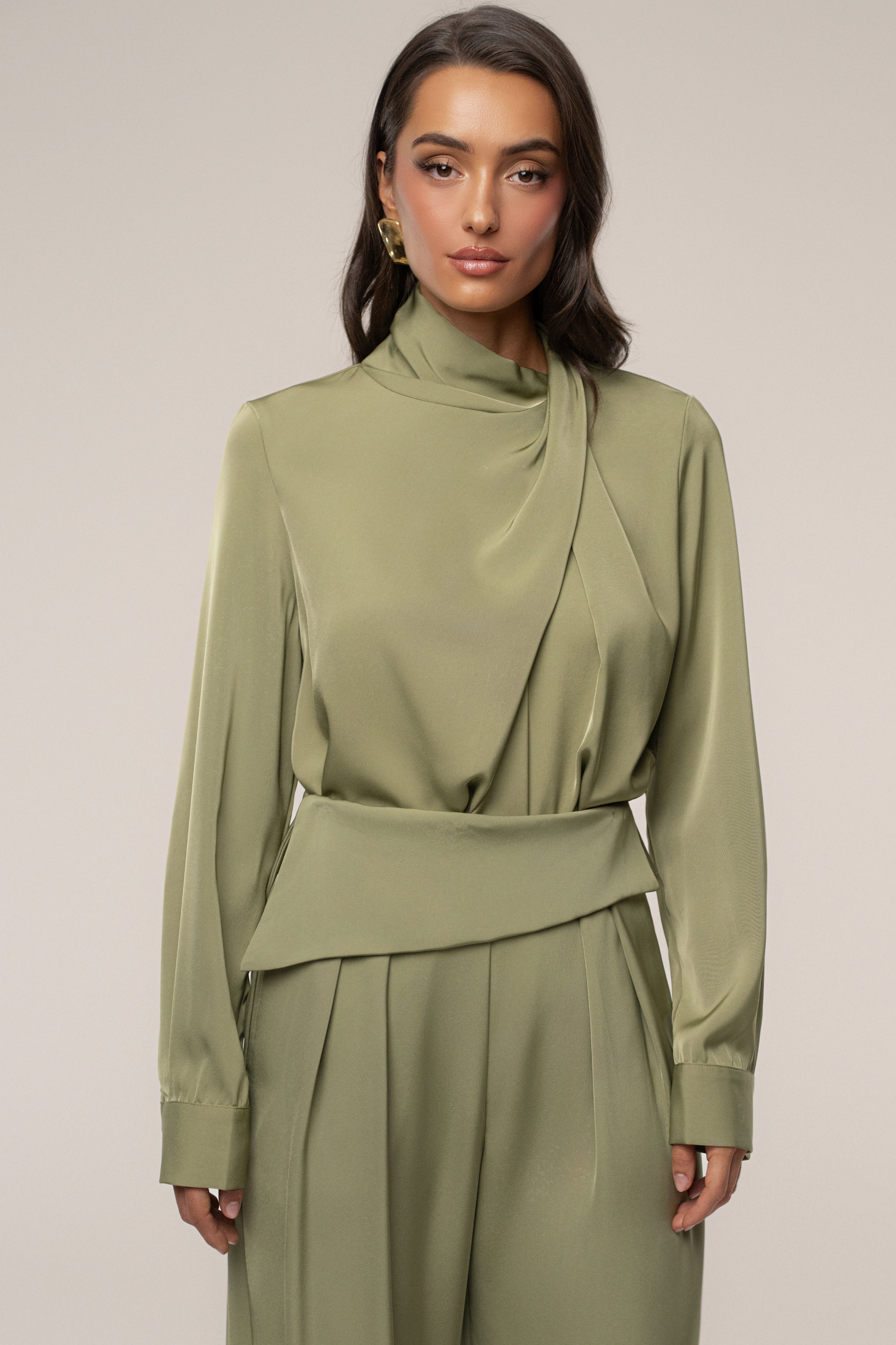 Olive Alexa Satin Blouse - JLUXLABEL