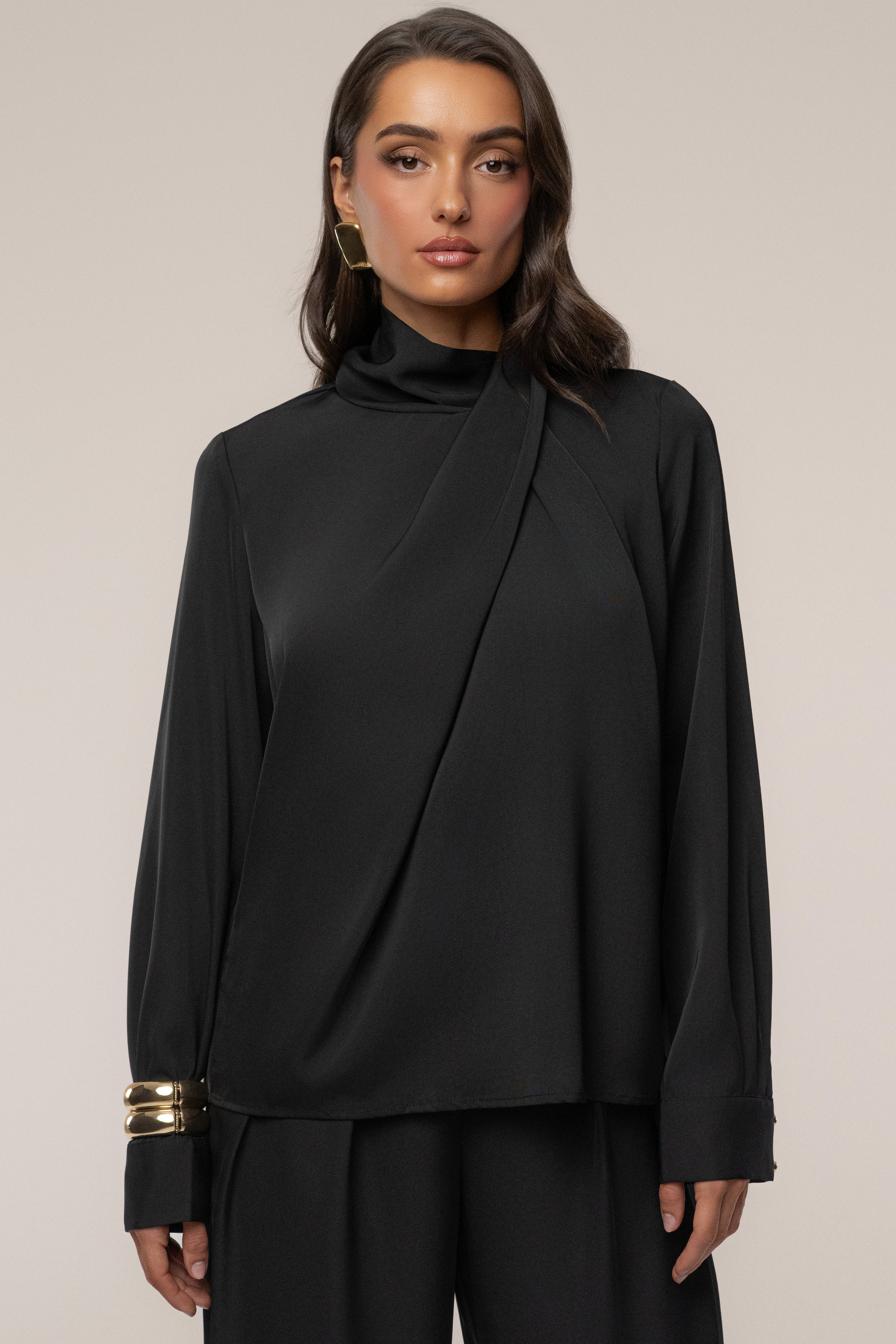 Black Alexa Satin Blouse - JLUXLABEL