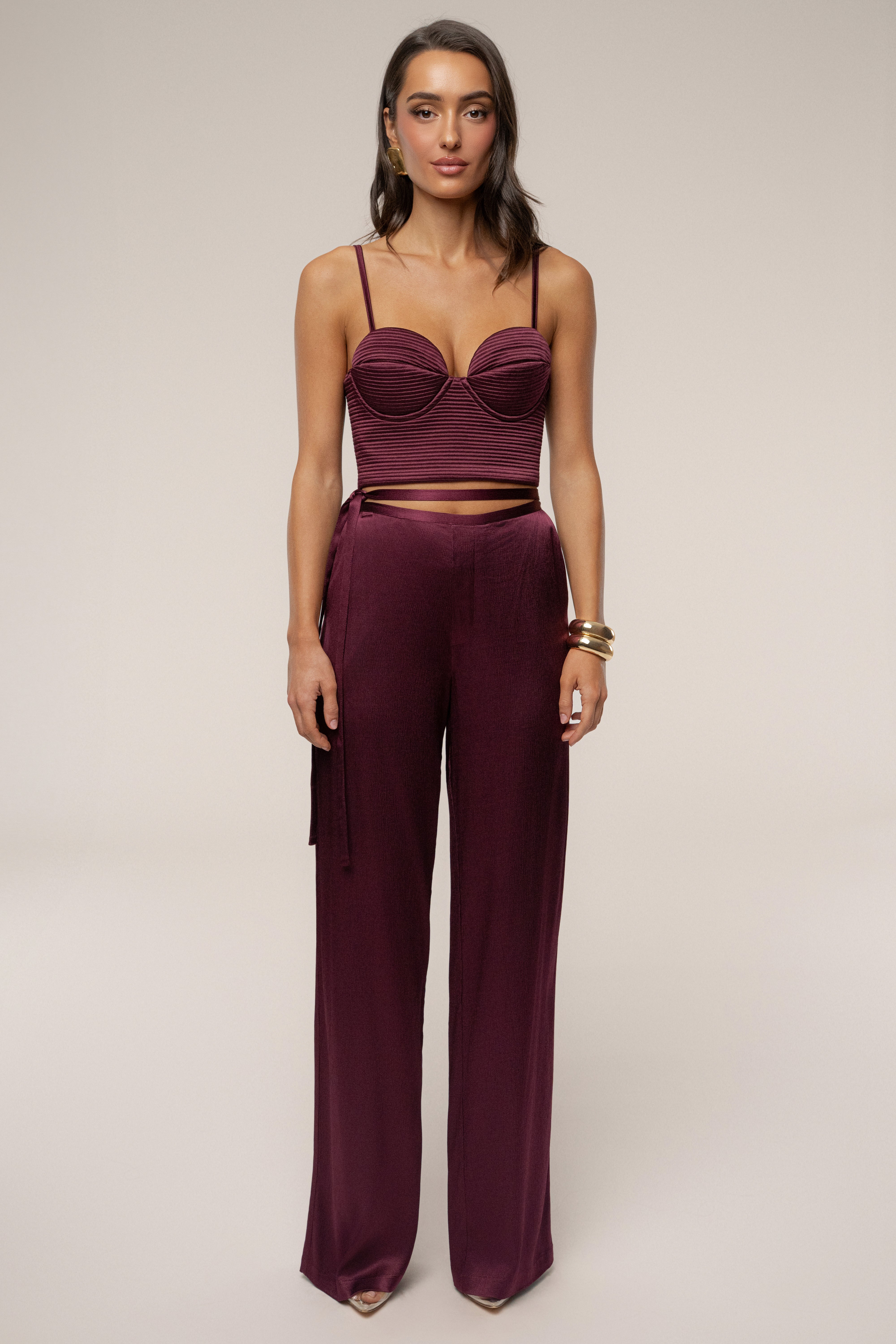 Burgundy Deserae Satin Pants