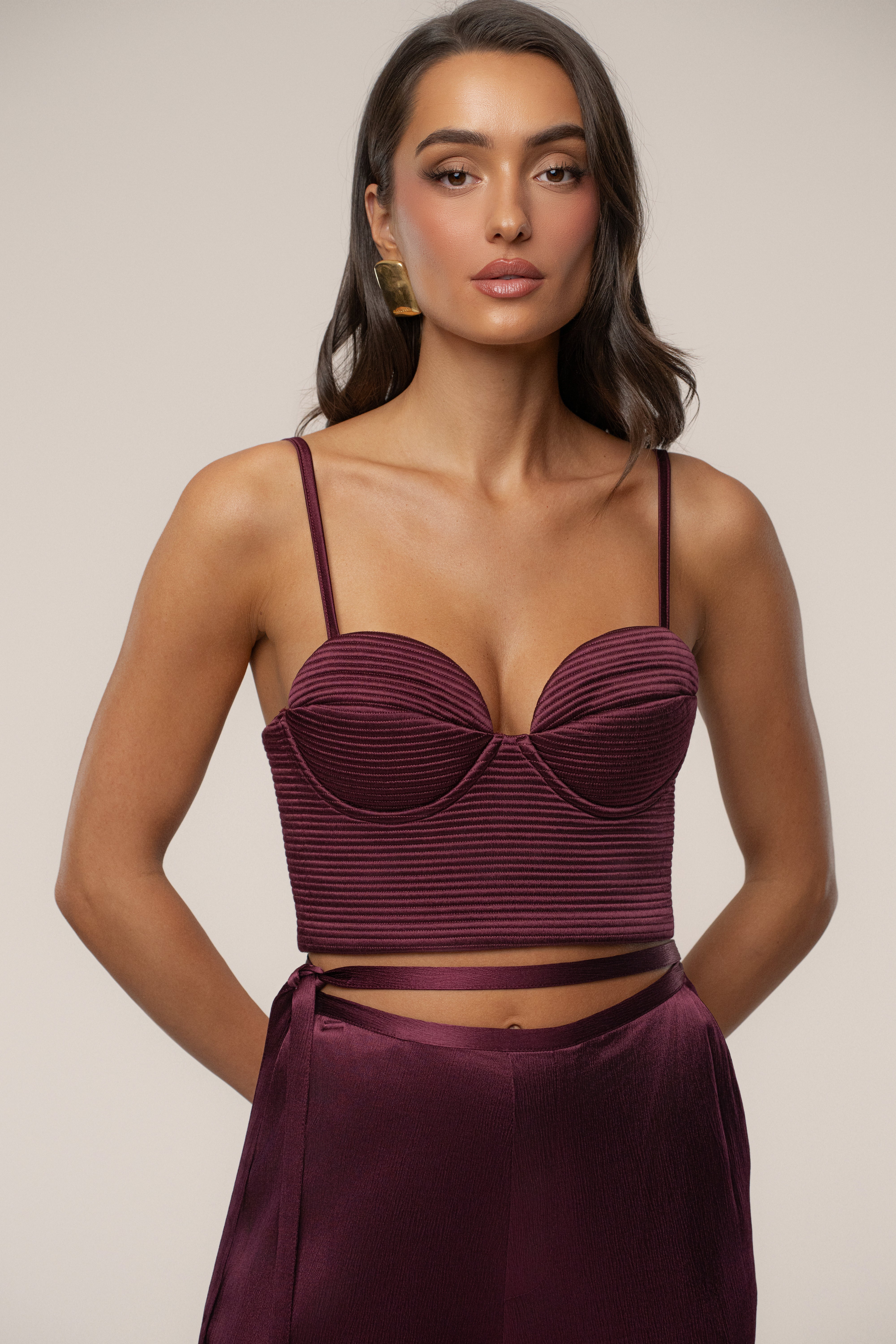 Burgundy Thalia Textured Bustier - JLUXLABEL