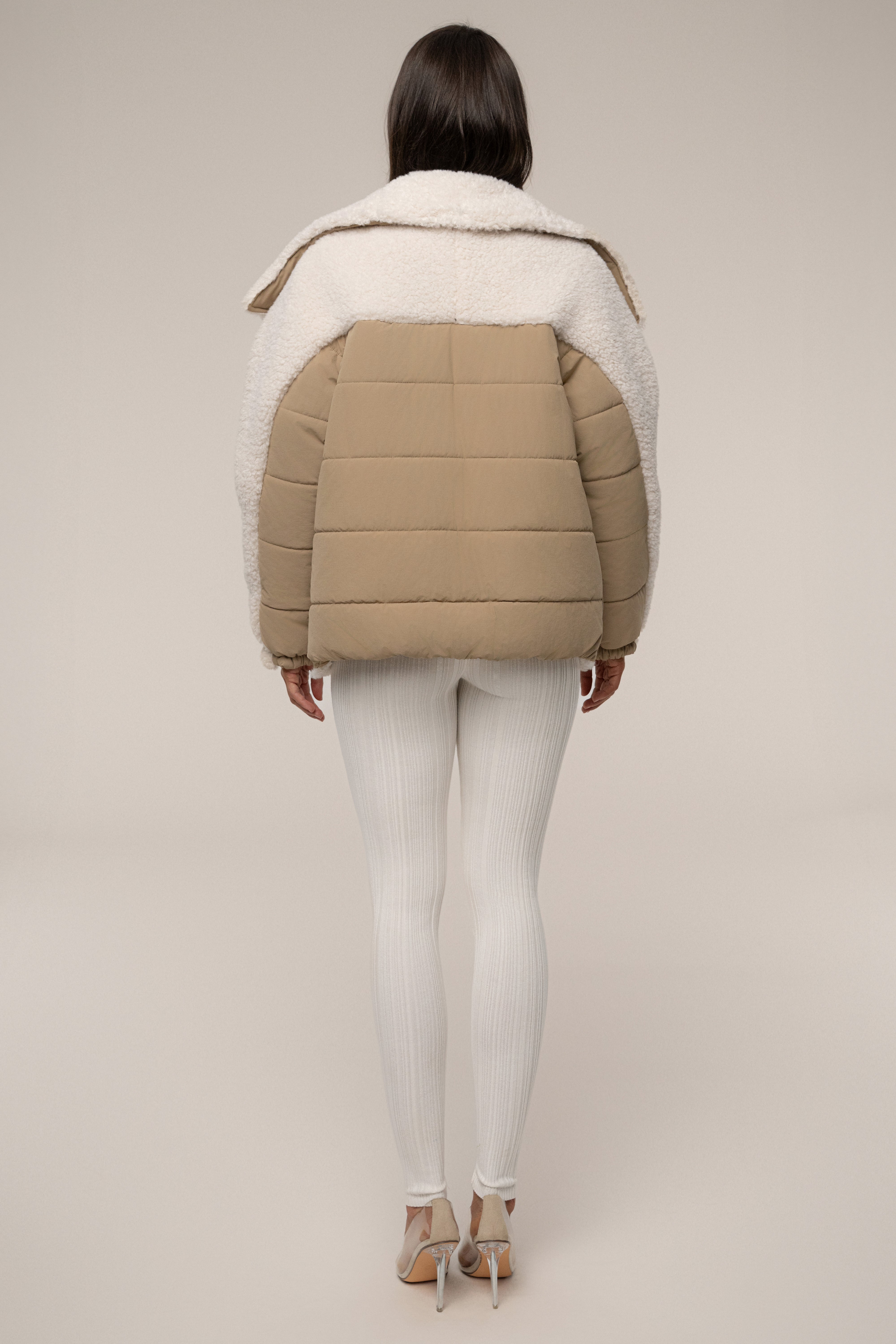 Beige/Ivory Contrast Sherpa Jacket