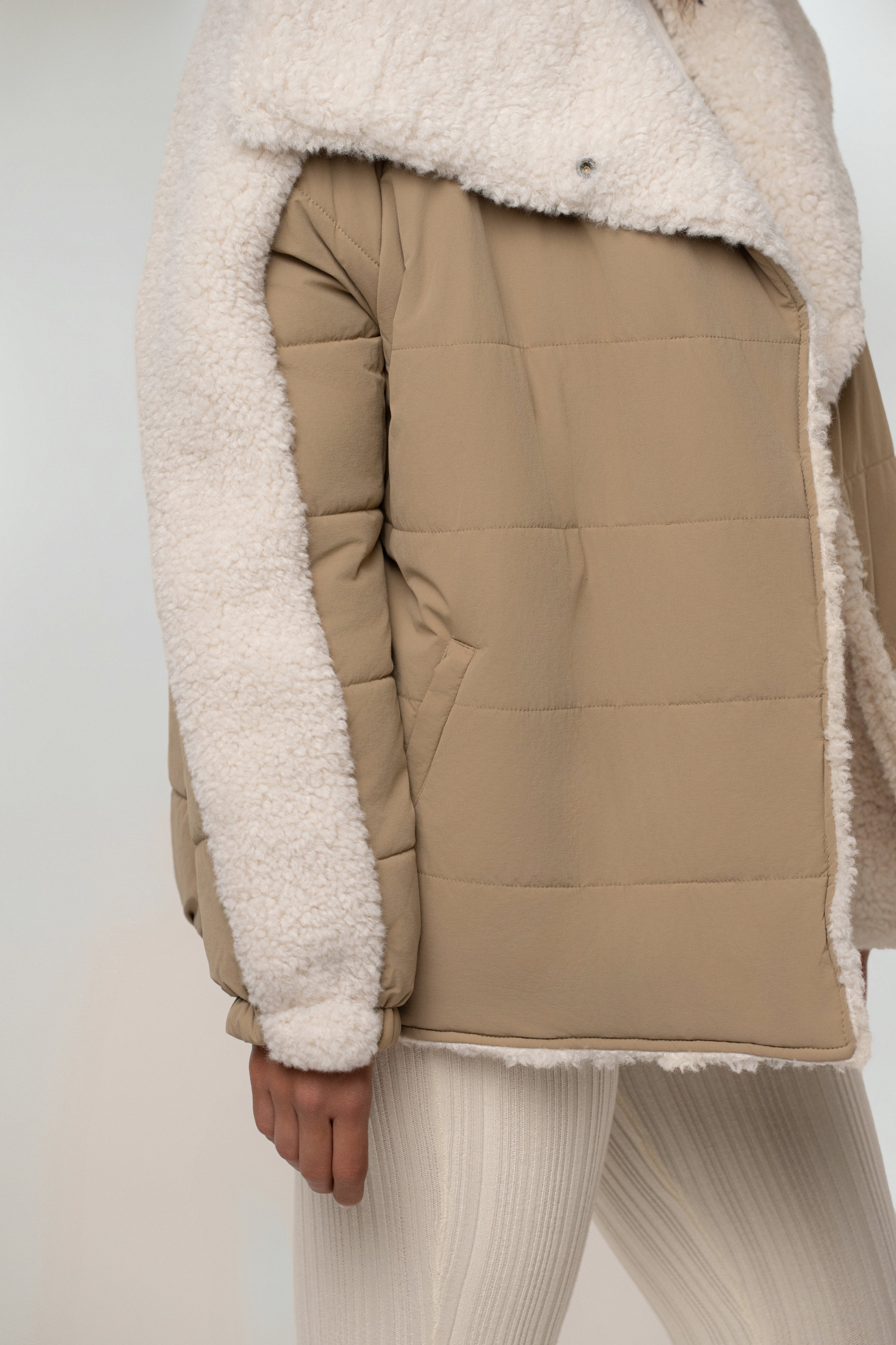 Beige/Ivory Contrast Sherpa Jacket