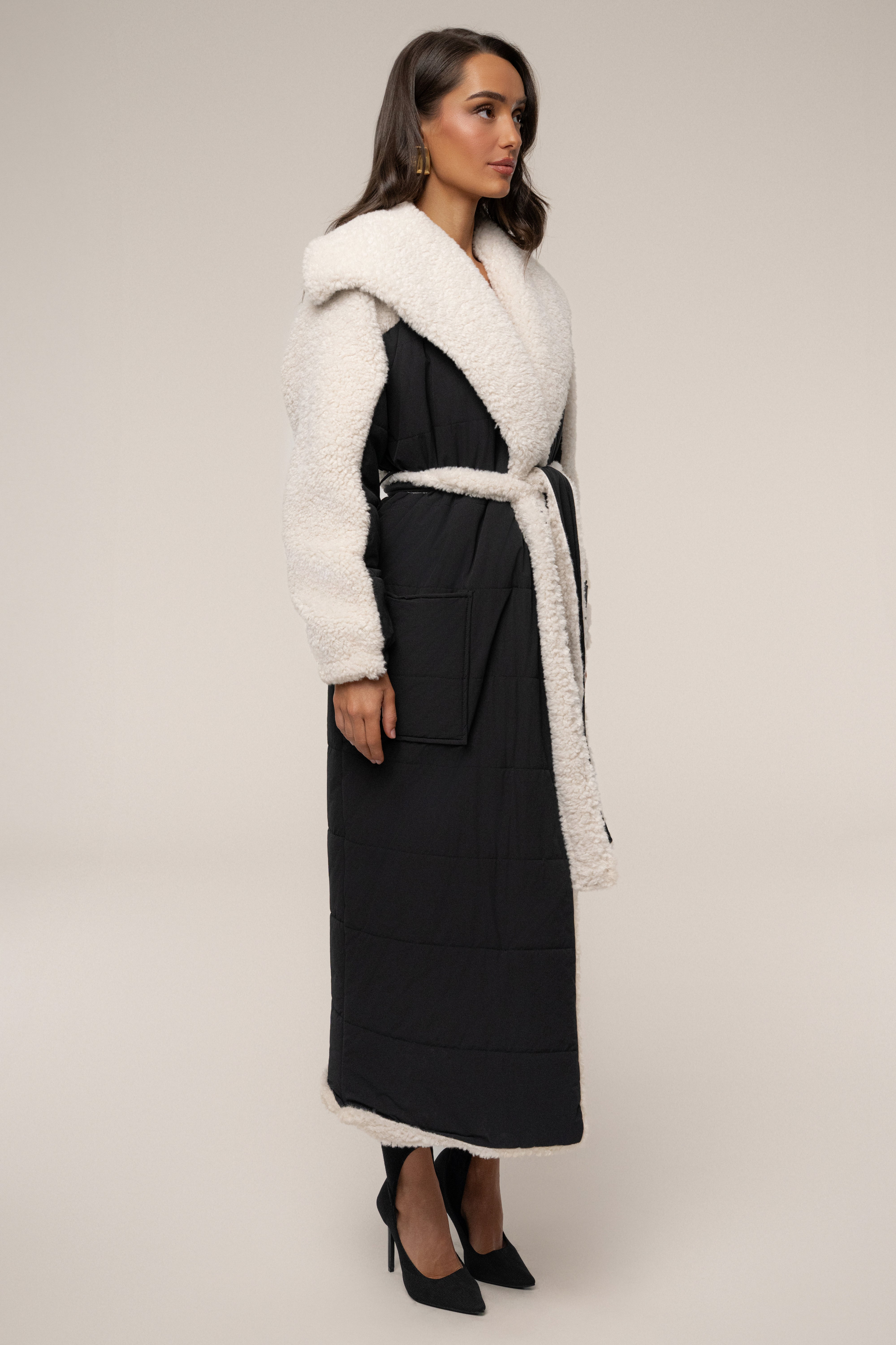 Black/Ivory Contrast Sherpa Coat