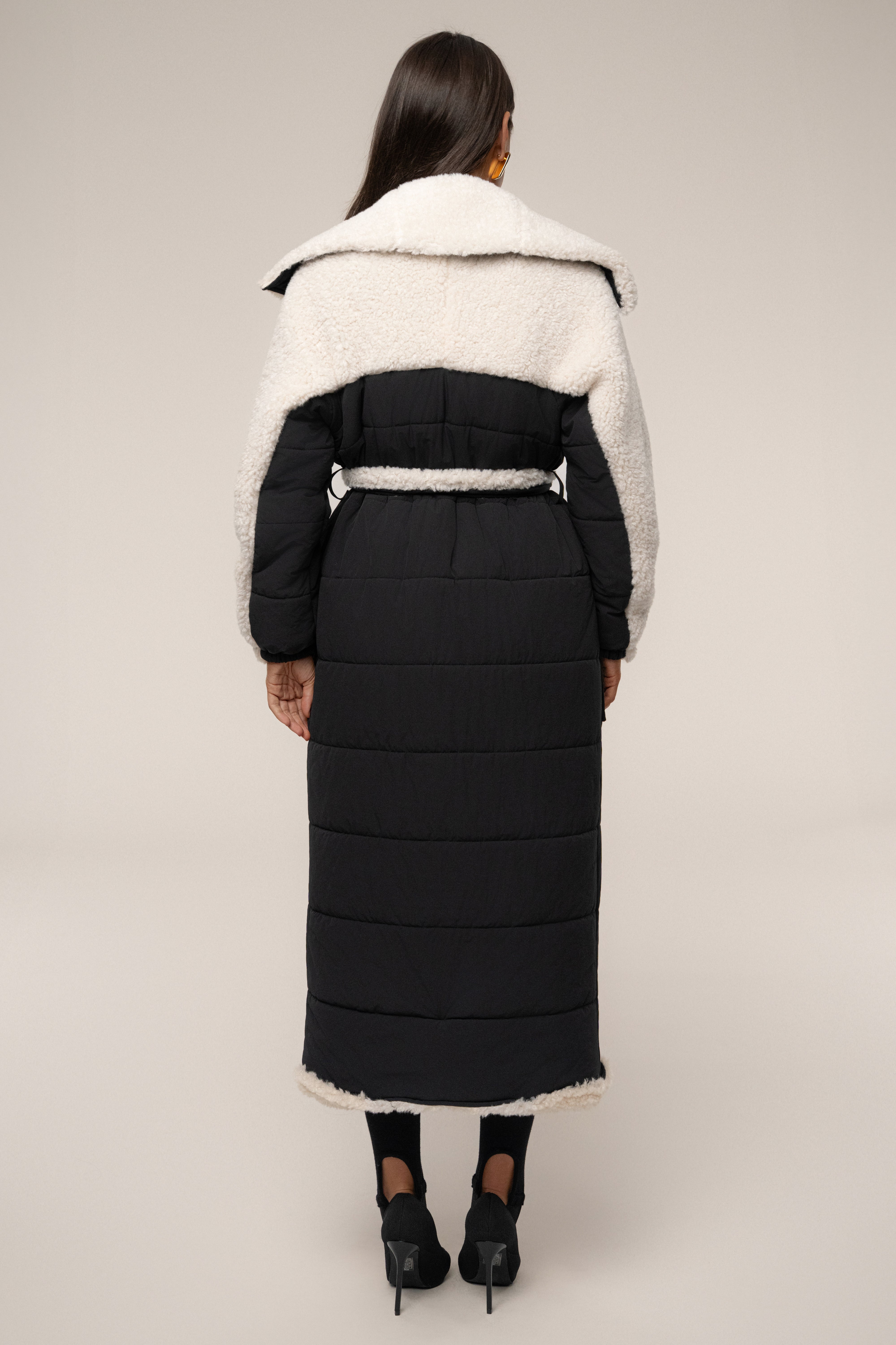 Black/Ivory Contrast Sherpa Coat