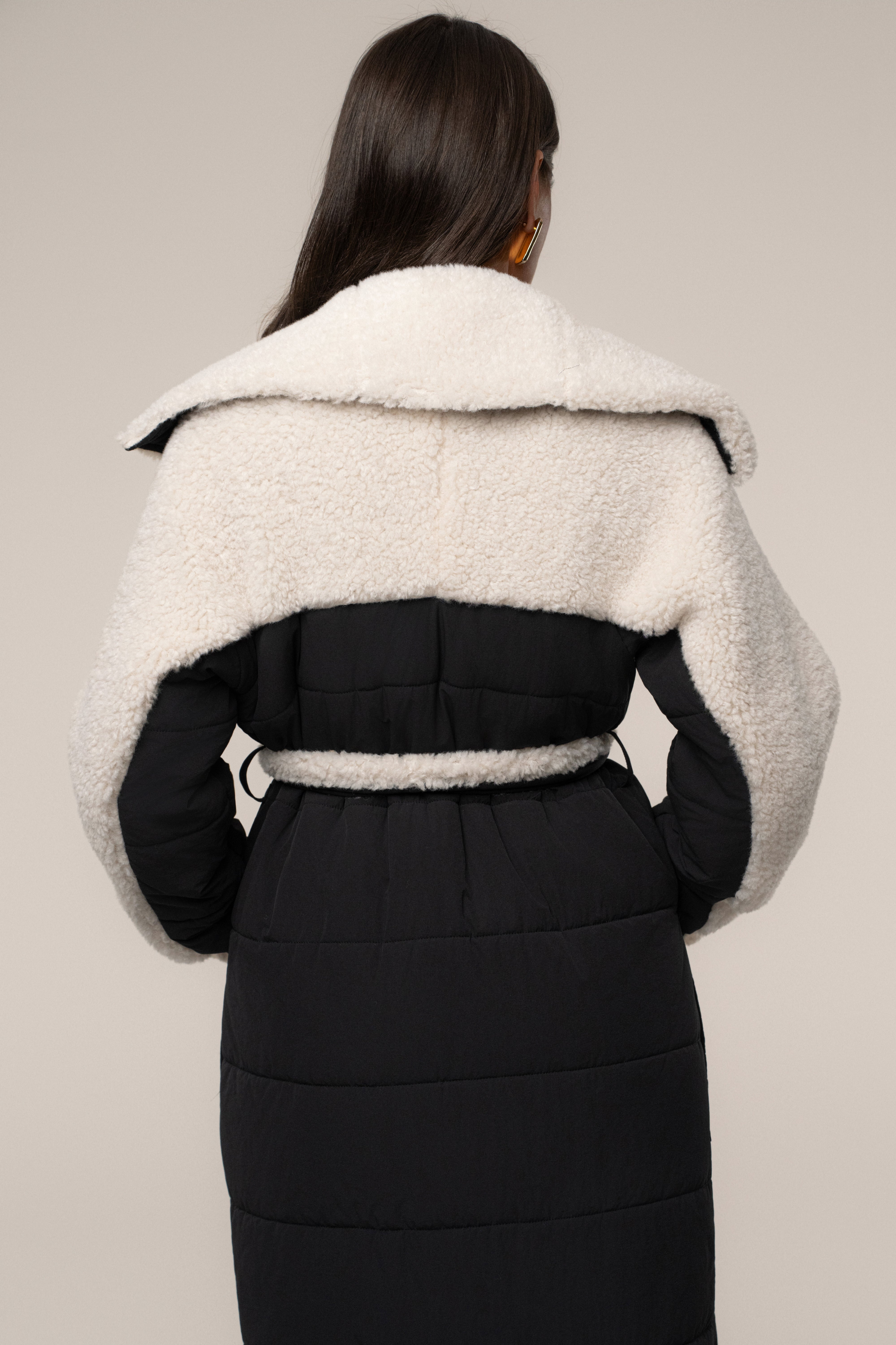 Black/Ivory Contrast Sherpa Coat