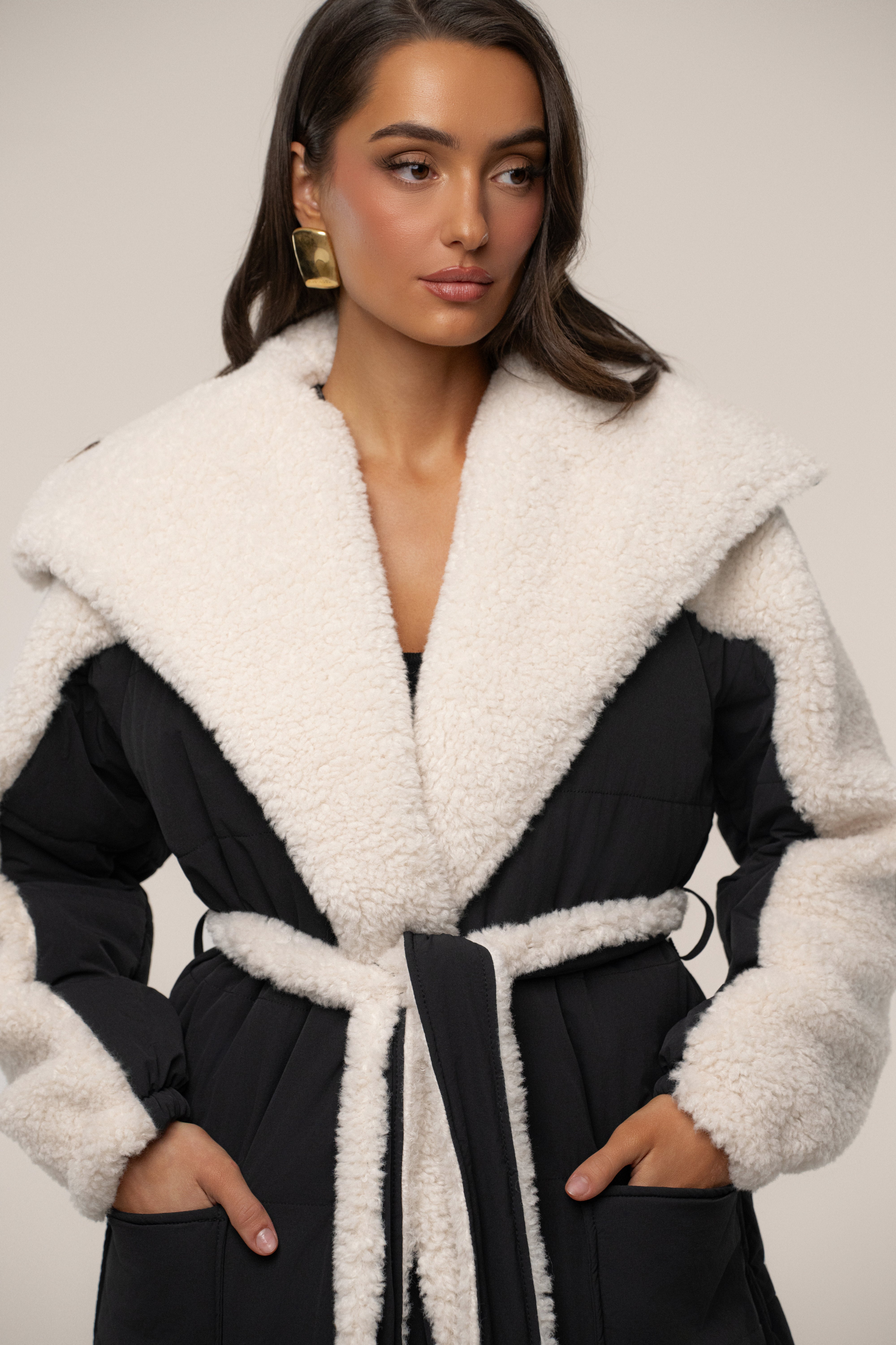 Black/Ivory Contrast Sherpa Coat