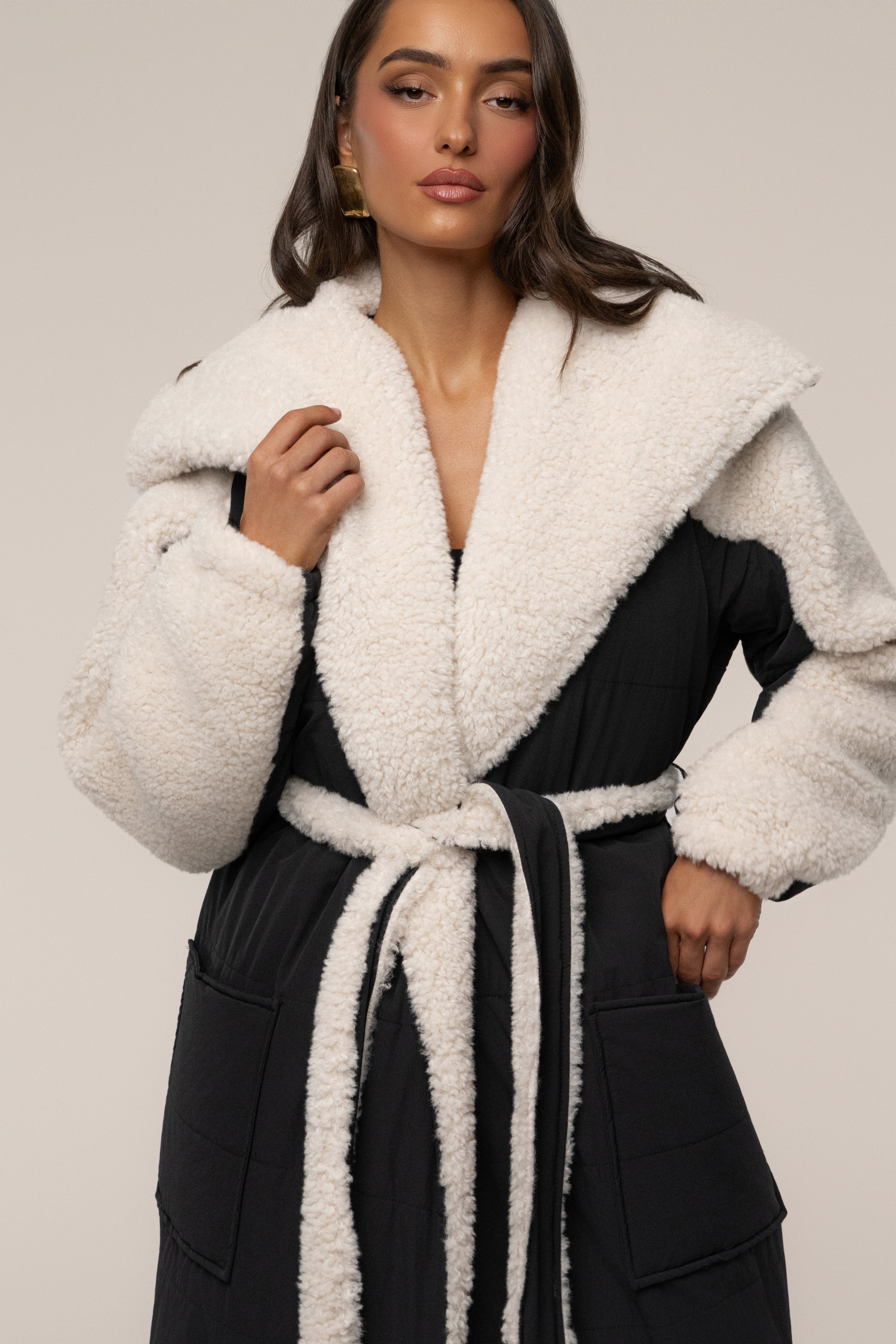Black/Ivory Contrast Sherpa Coat