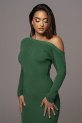 Green Night Shimmers Asymmetrical Midi Dress - JLUXLABEL