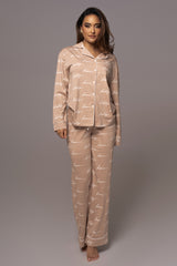 Beige HOME FOR THE HOLIDAYS ADULT PAJAMA SET - JLUXLABEL