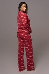 Red HOME FOR THE HOLIDAYS ADULT PAJAMA SET - JLUXLABEL