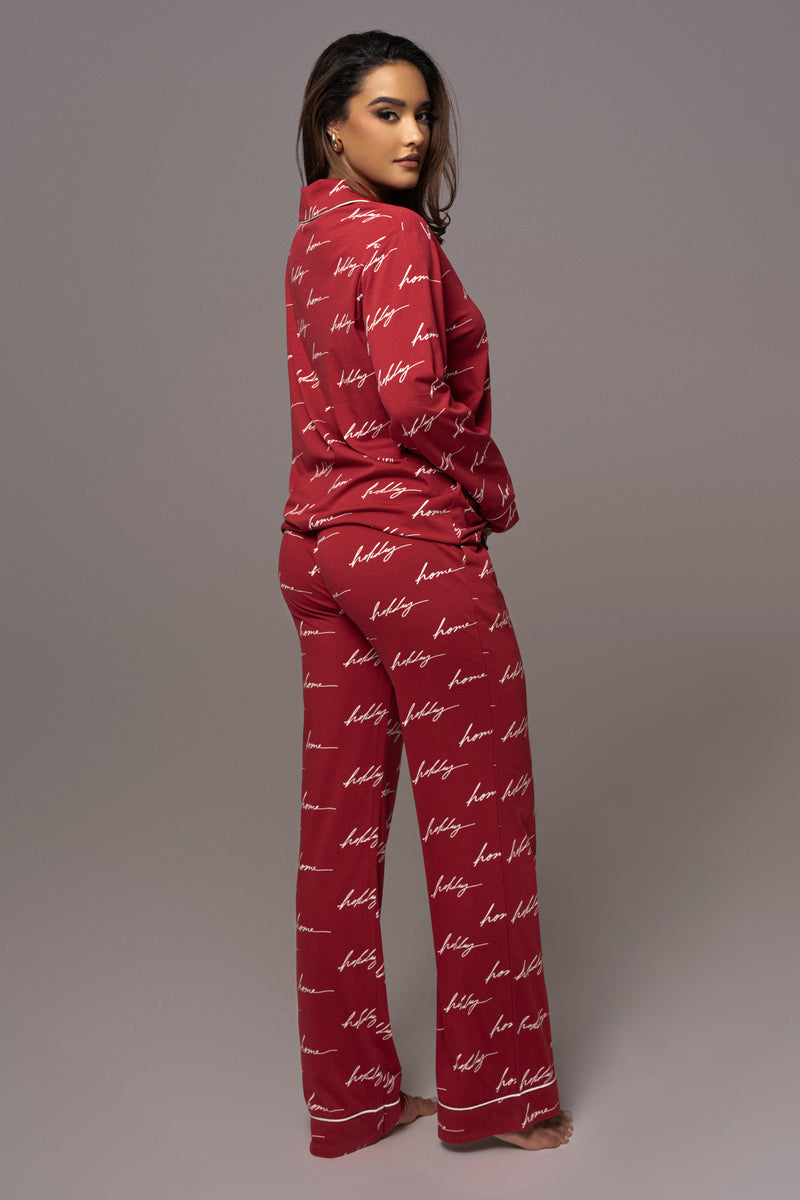 Red HOME FOR THE HOLIDAYS ADULT PAJAMA SET - JLUXLABEL