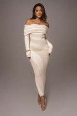 Ivory Sweater Knit Off The Shoulder Dress - JLUXLABEL