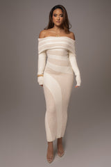Ivory Sweater Knit Off The Shoulder Dress - JLUXLABEL