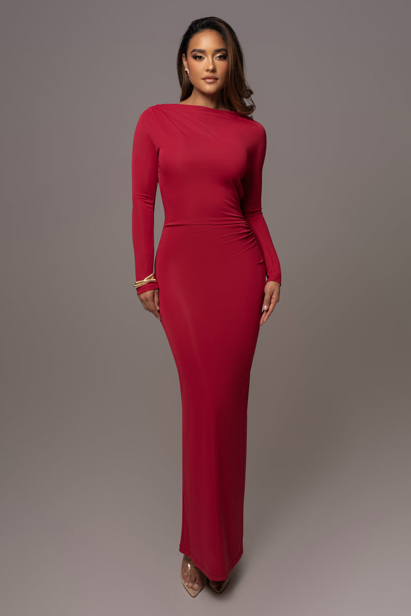 Red Kathleen Slit Maxi Dress - JLUXLABEL