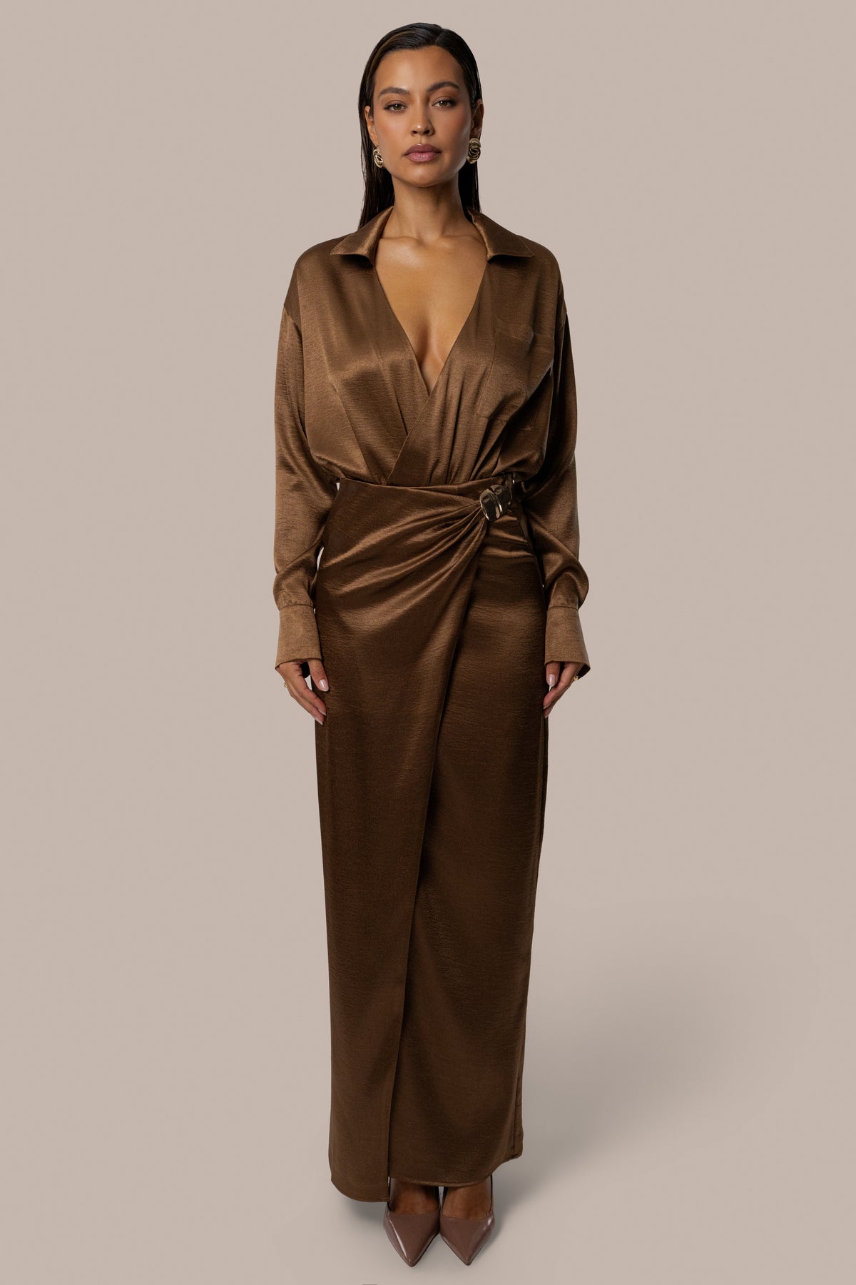 Bronze Dreamer Satin Maxi Skirt