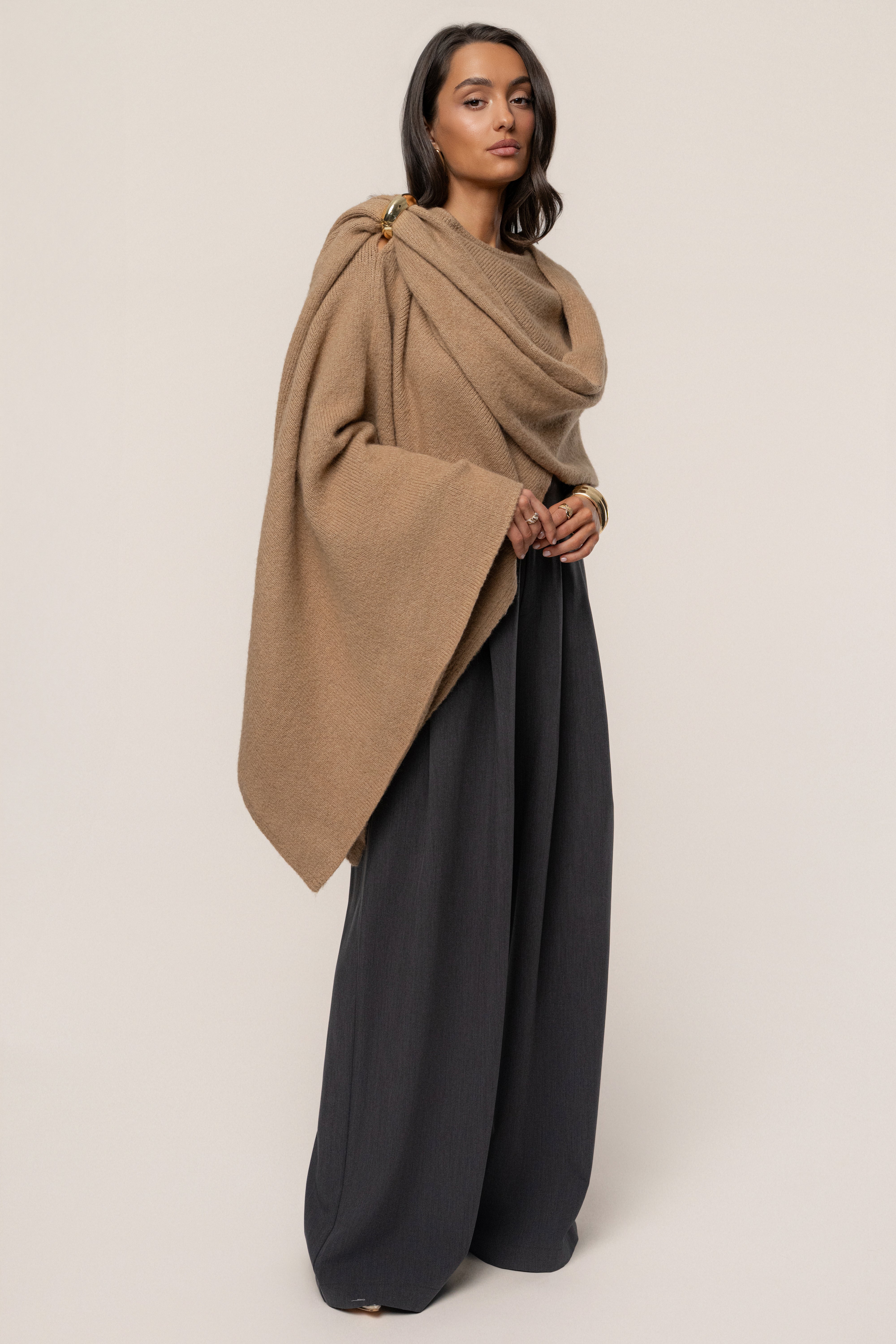 Taupe Radiance Knit Shawl