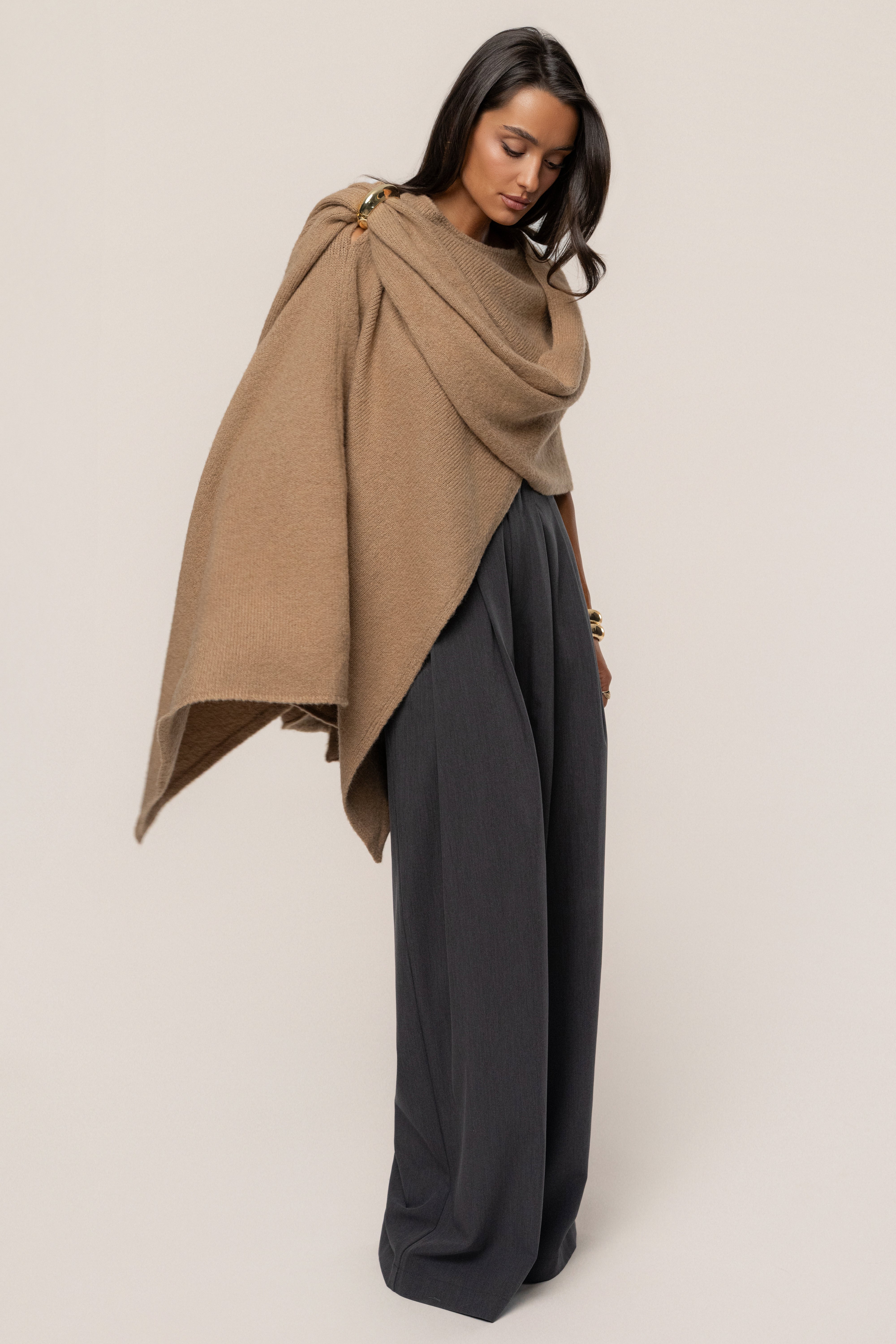 Taupe Radiance Knit Shawl