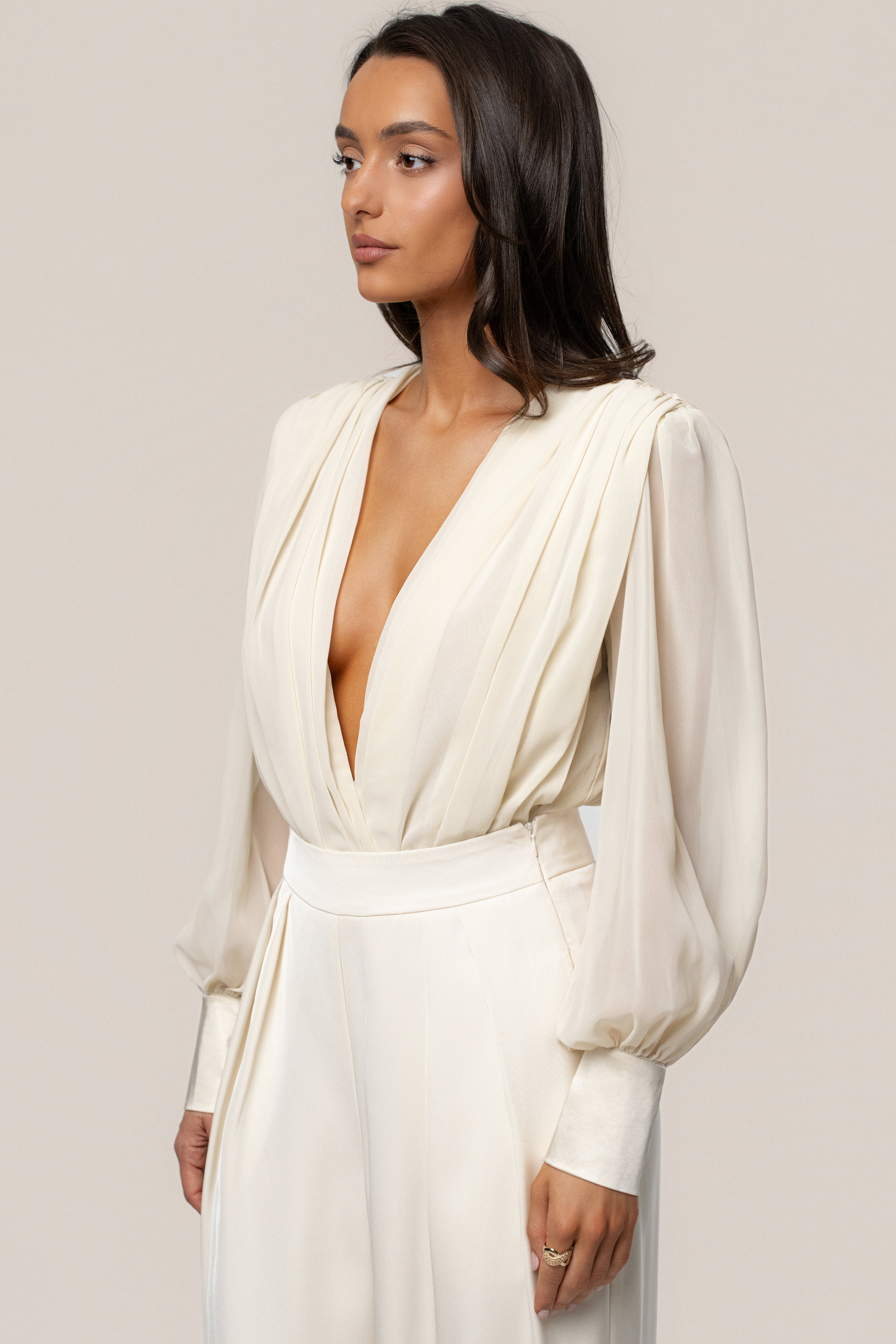 Ivory Refined Pleated Chiffon Top