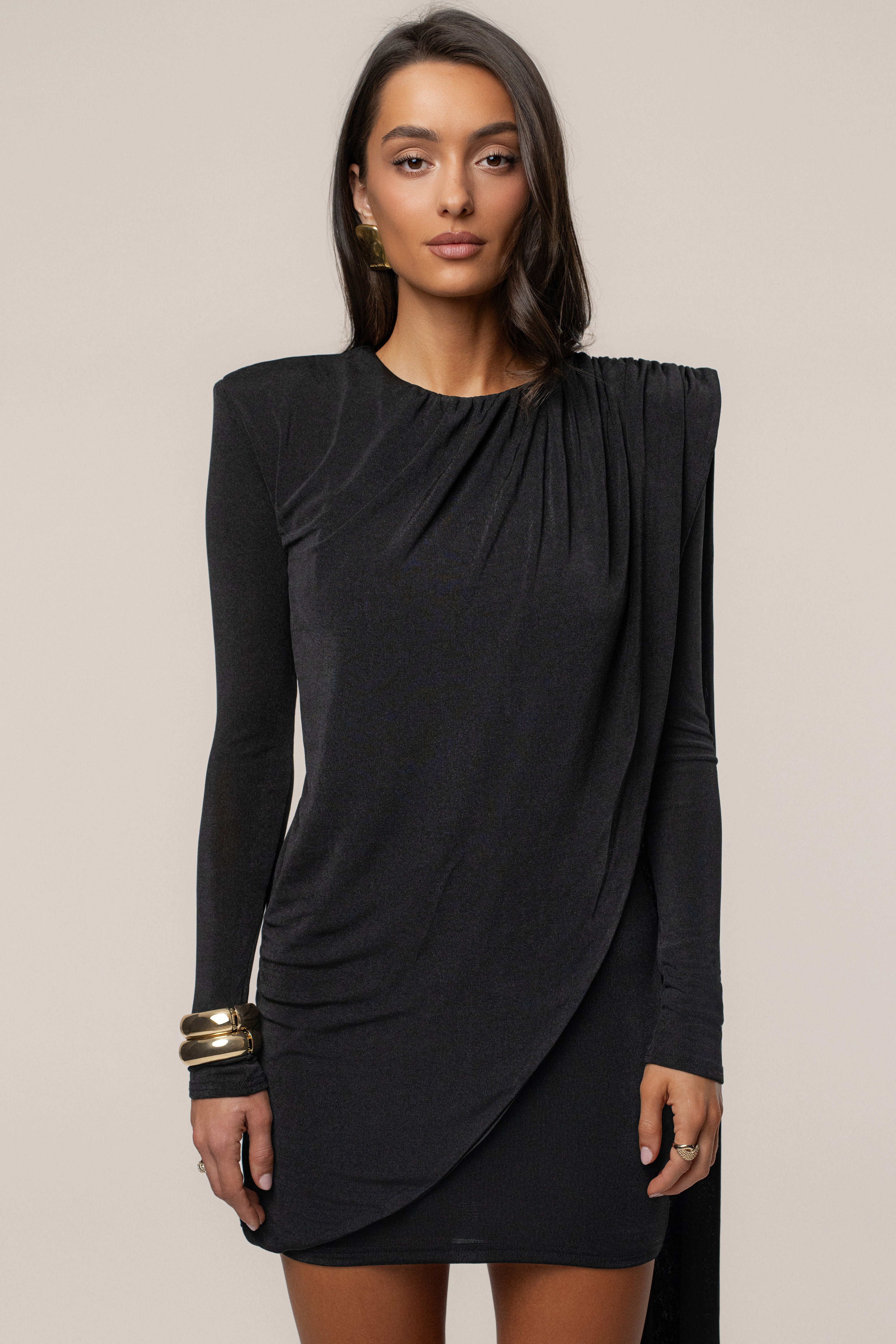 Black Midnight Draped  Mini Dress