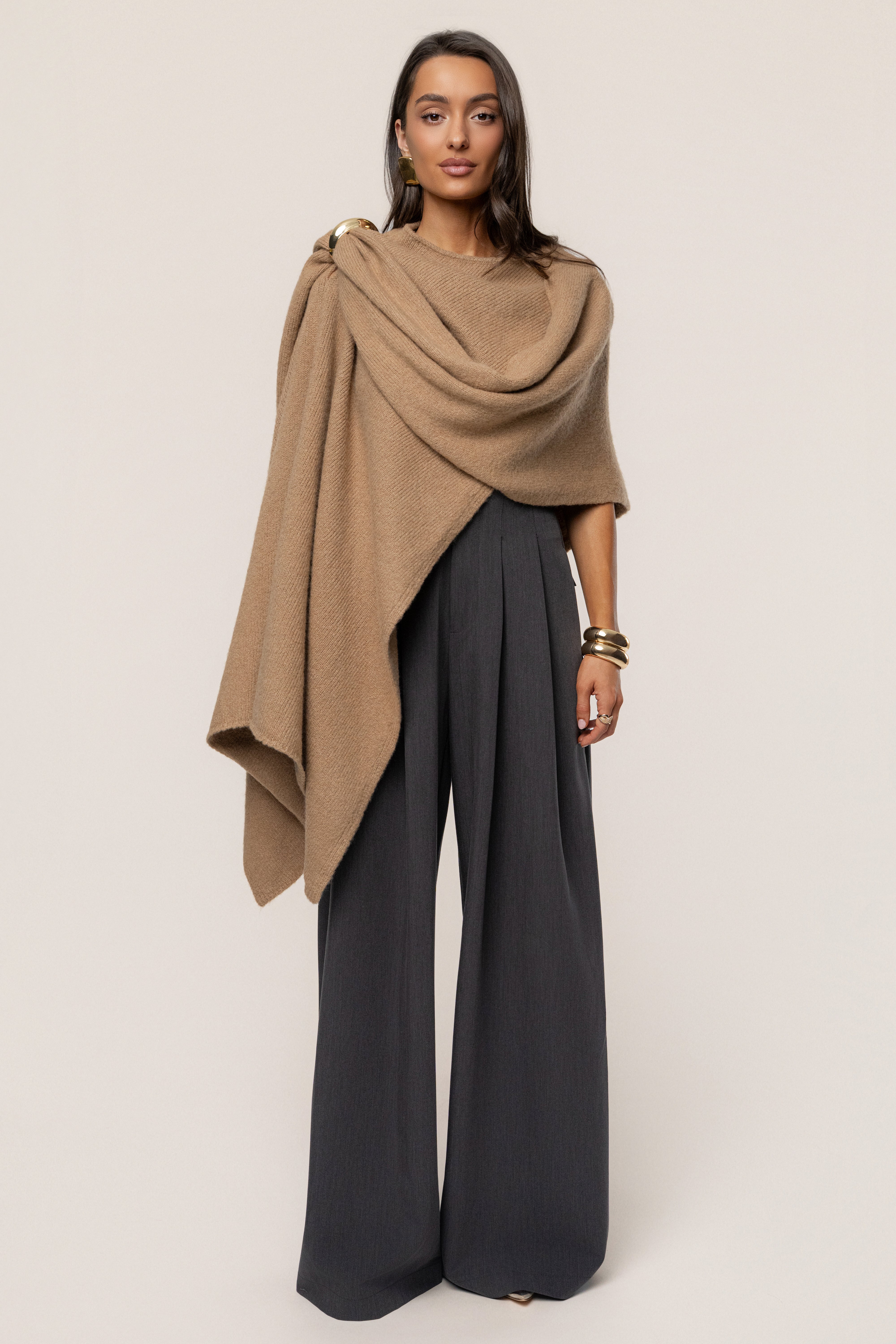 Taupe Radiance Knit Shawl - JLUXLABEL
