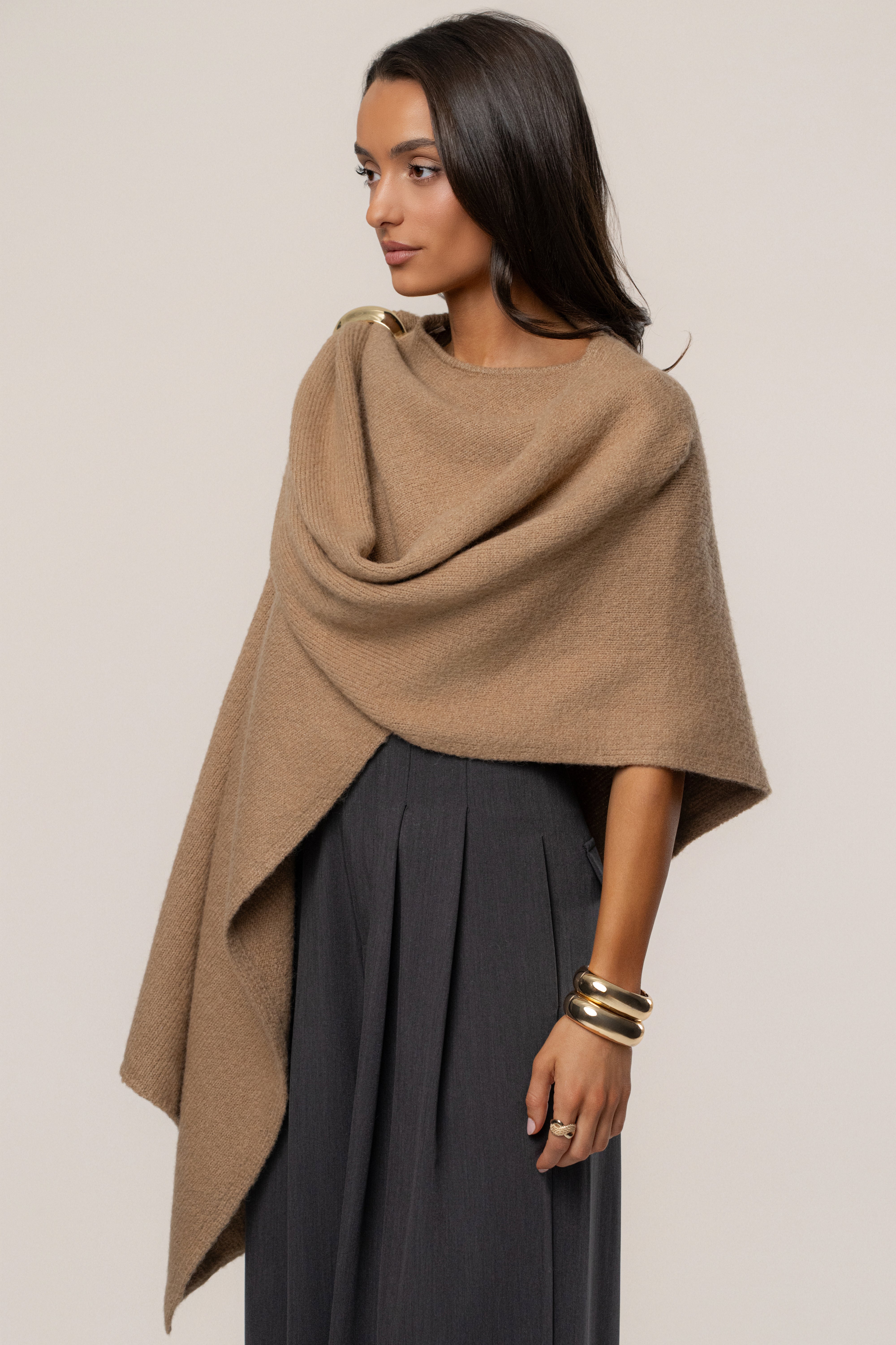 Taupe Radiance Knit Shawl