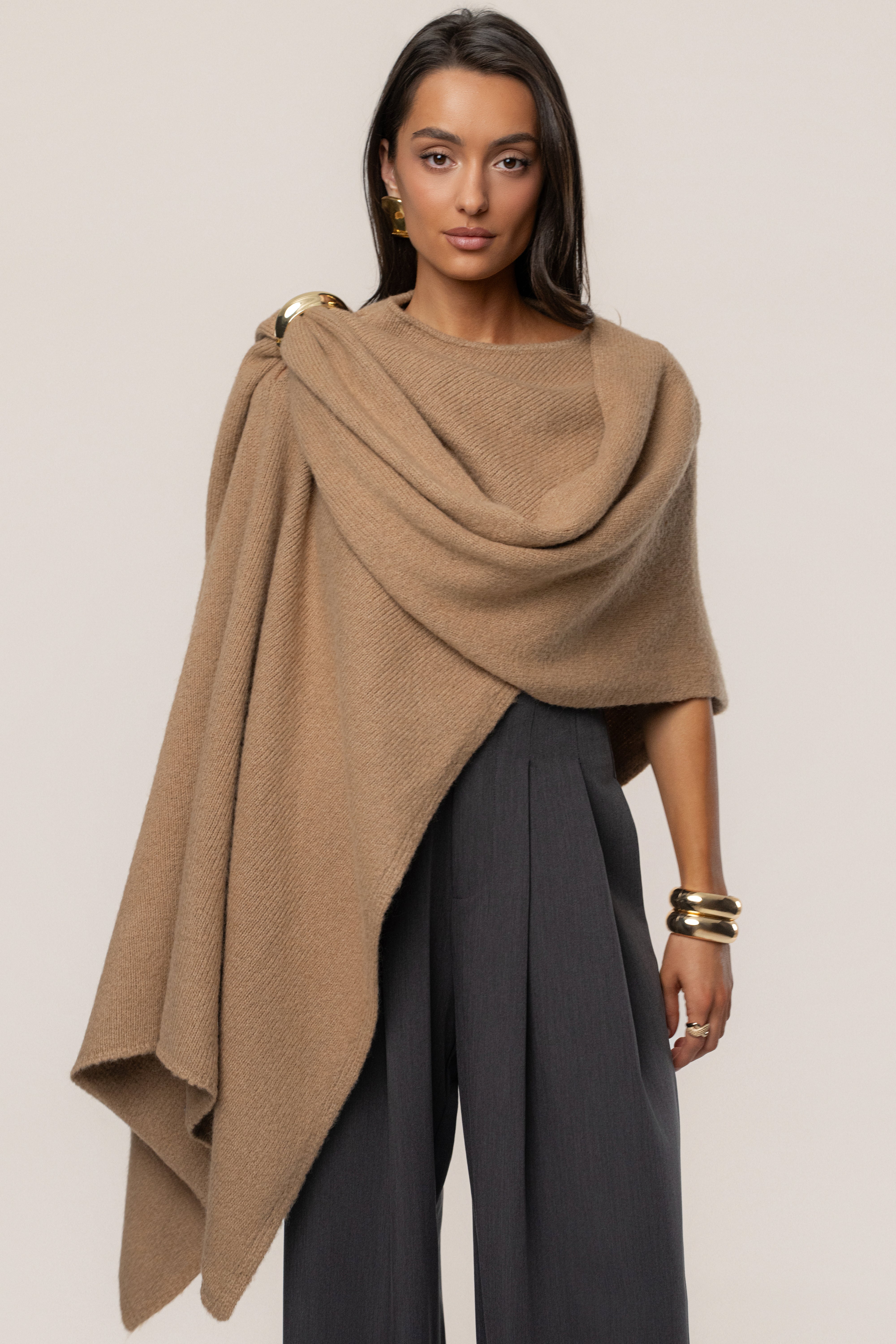 Taupe Radiance Knit Shawl