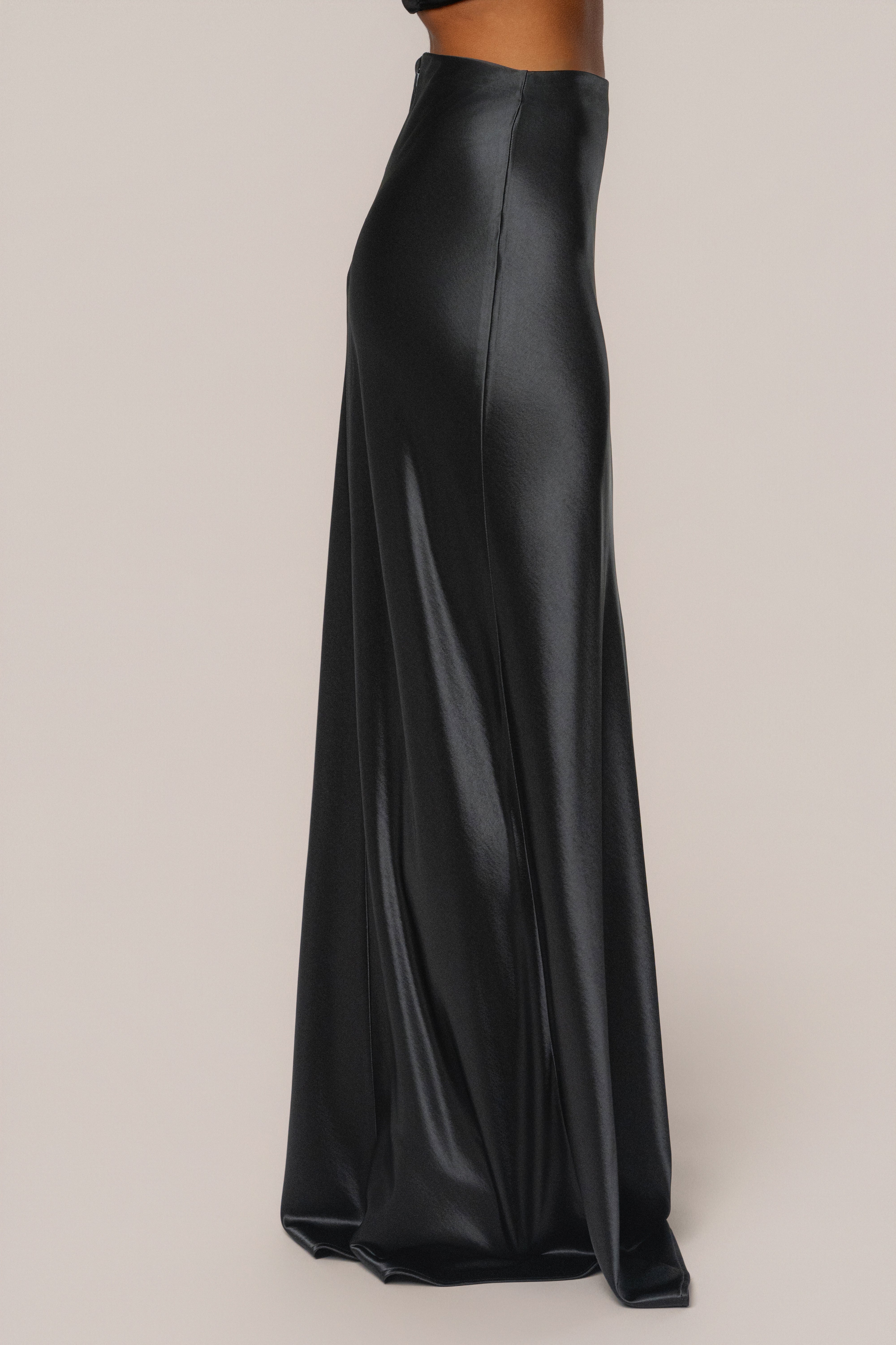 Black Tradition Satin Maxi Skirt - JLUXLABEL