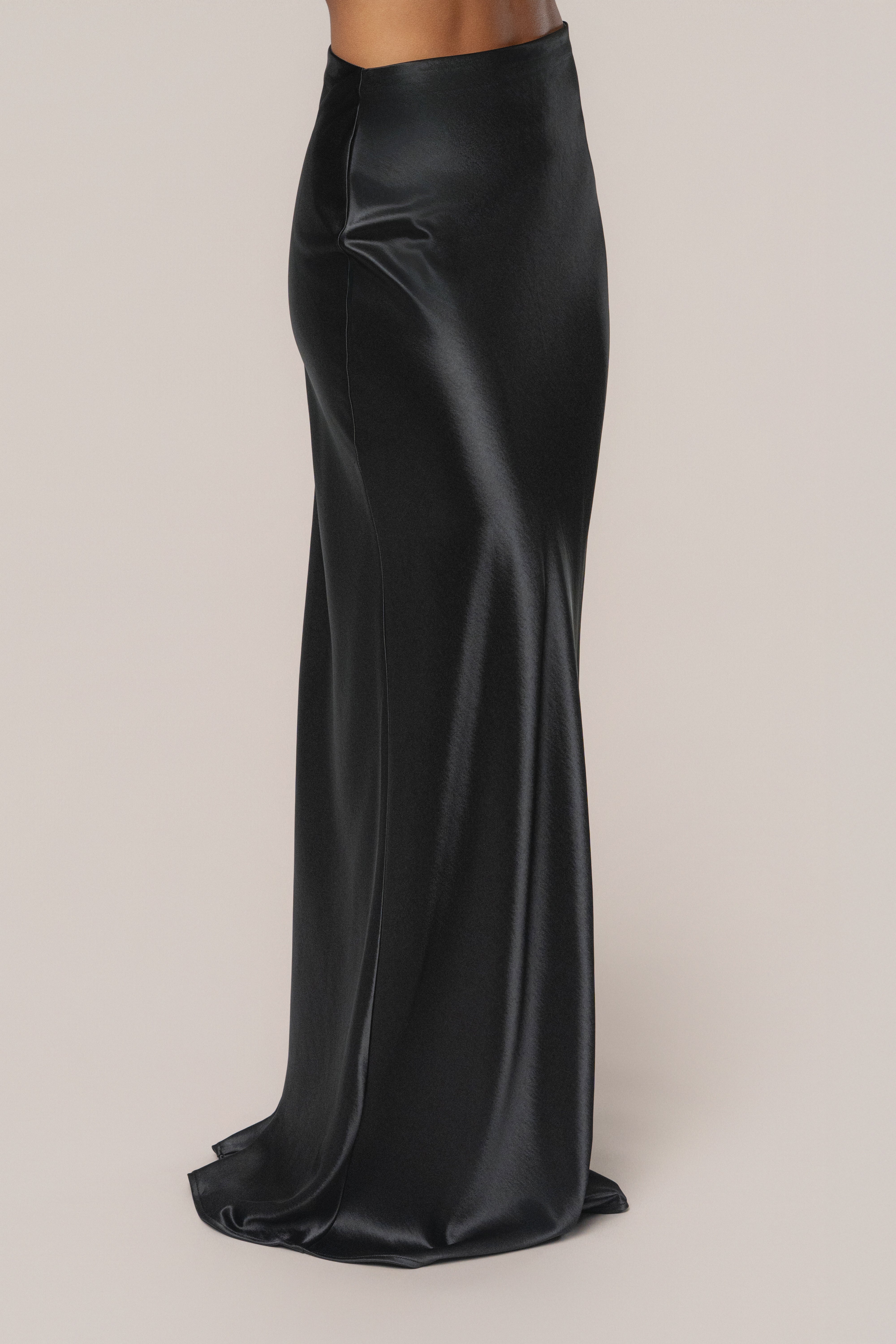 Black Tradition Satin Maxi Skirt - JLUXLABEL
