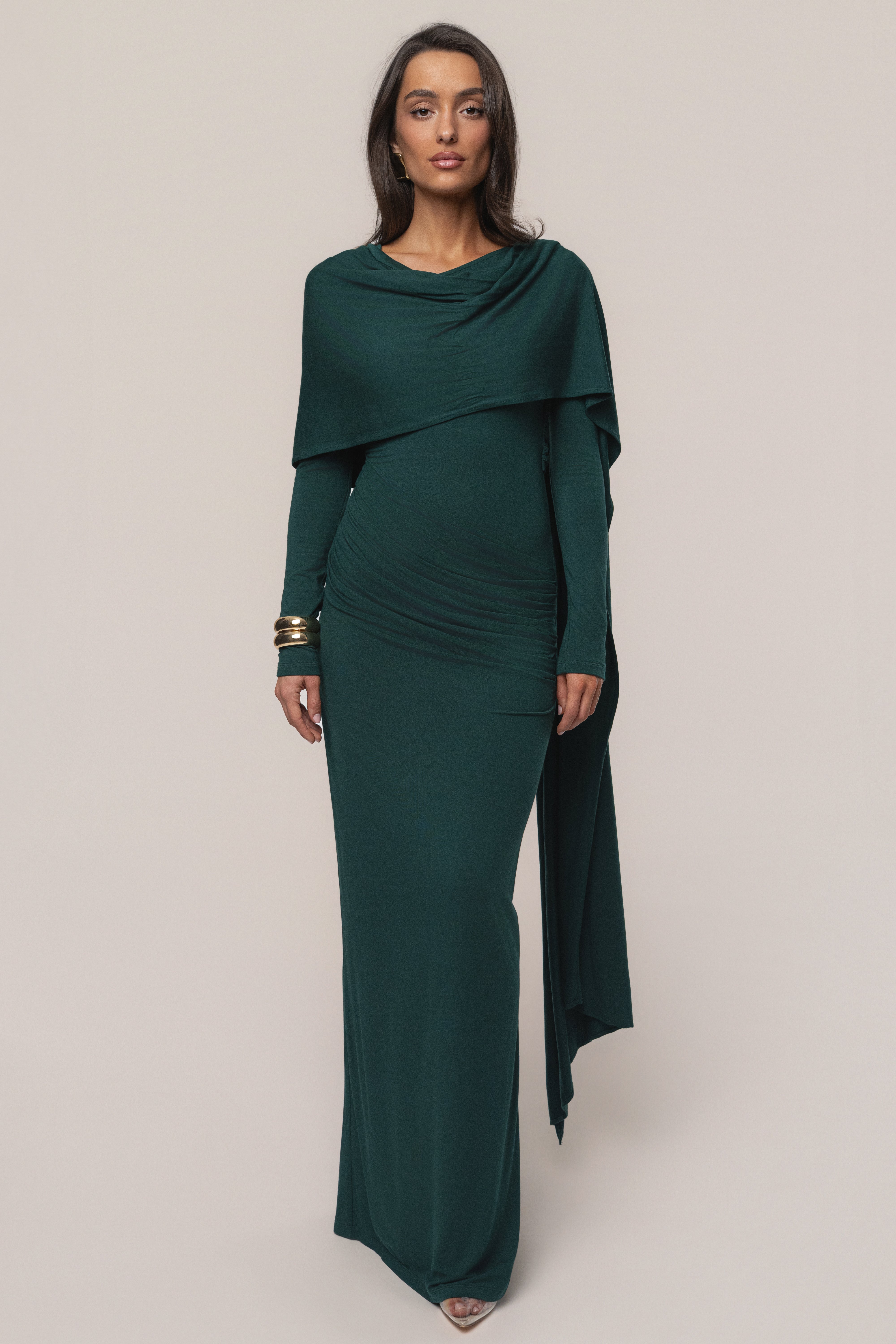 Emerald Glitz Asymmetric Maxi Dress - JLUXLABEL