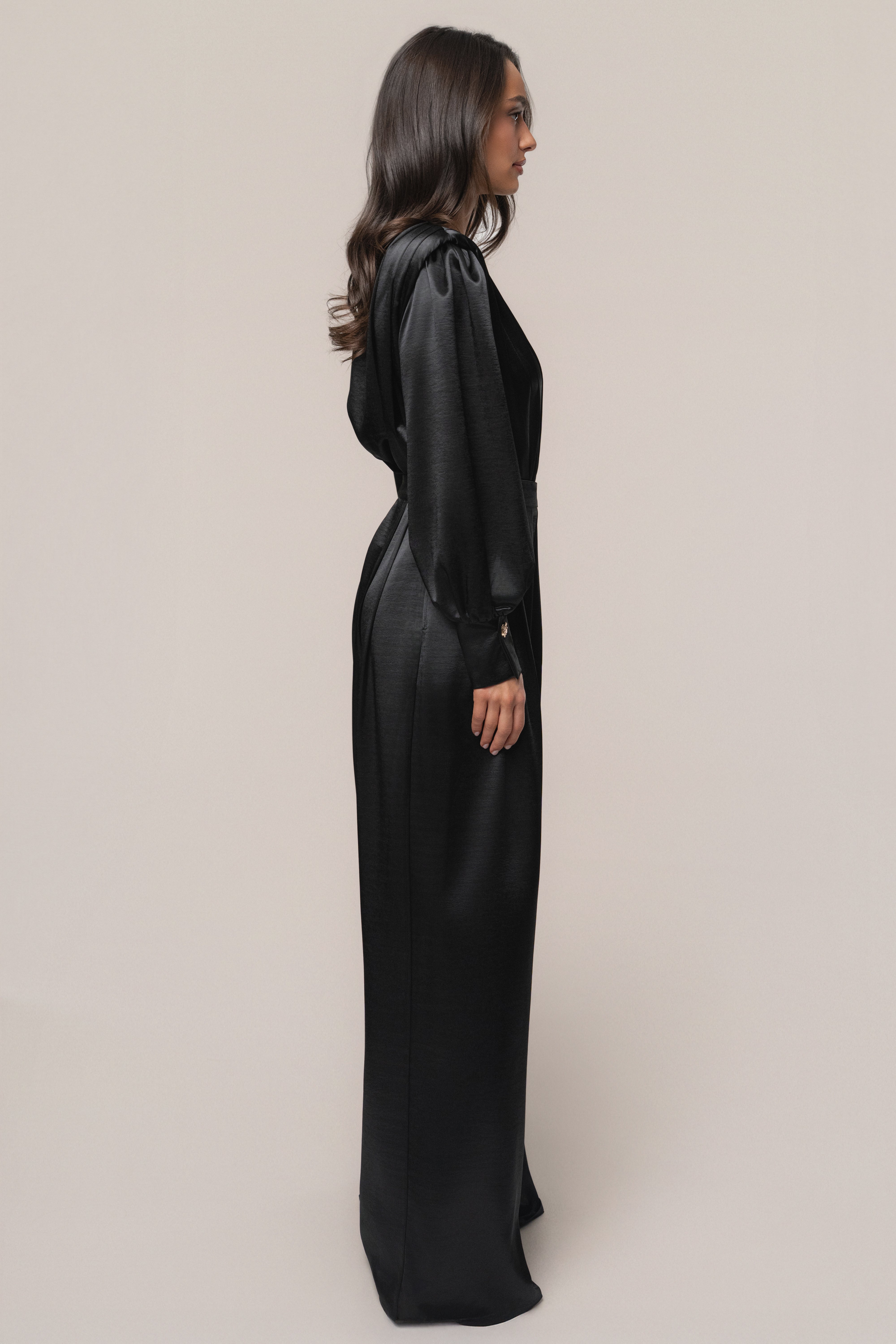 Black Satin Bliss Pleated Pant