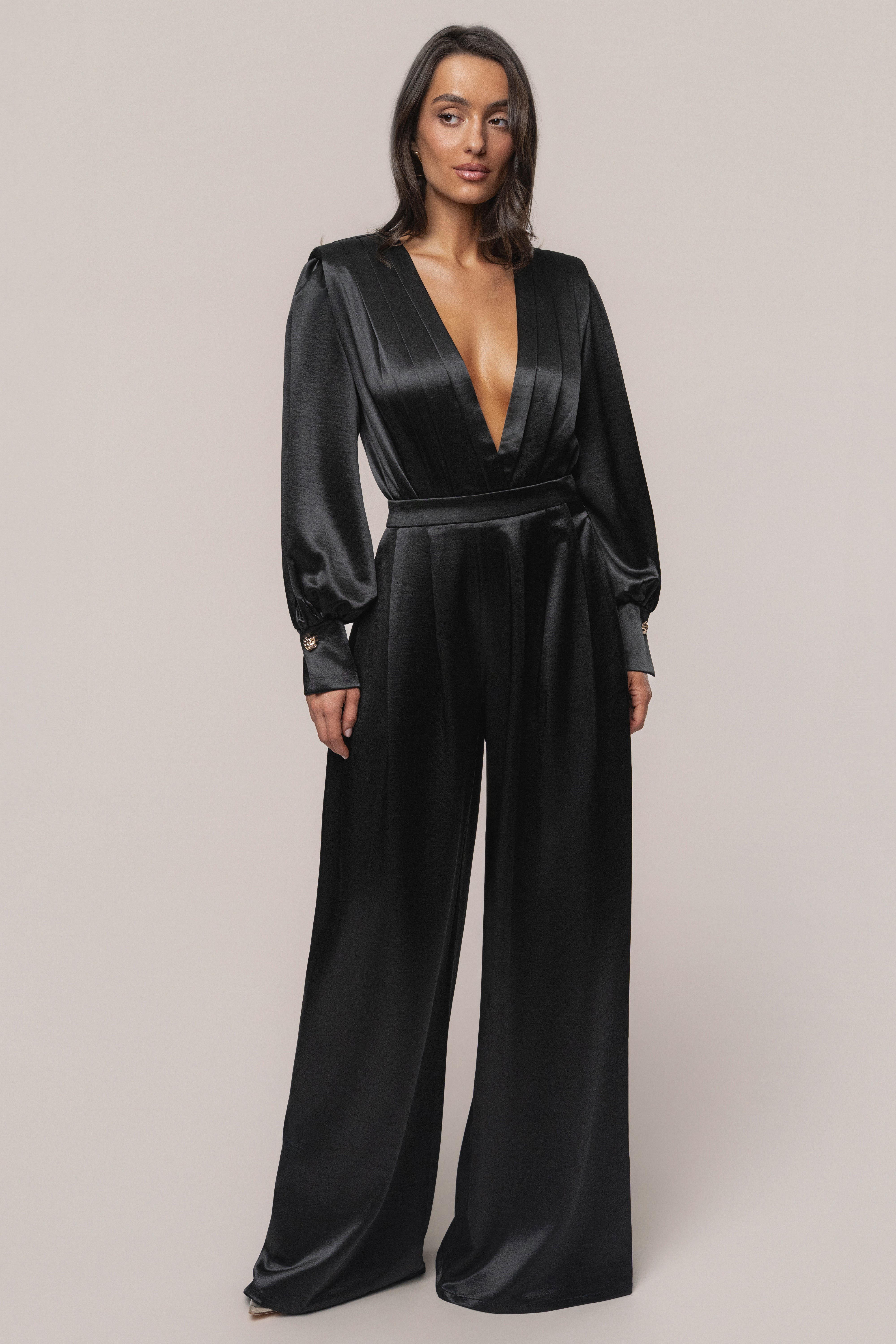 Black Satin Bliss Pleated Pant