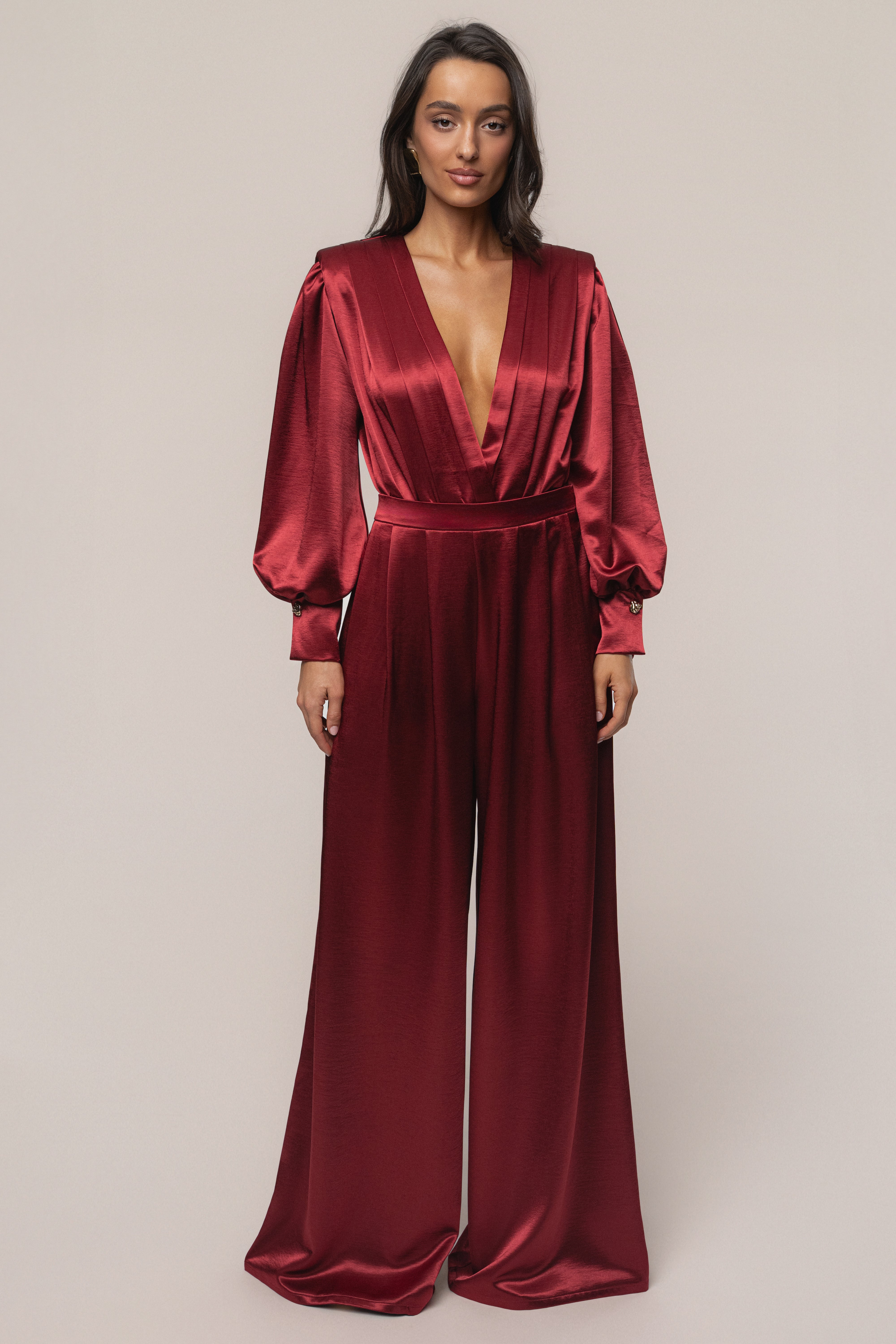 Burgundy Satin Bliss Pleated Pant - JLUXLABEL