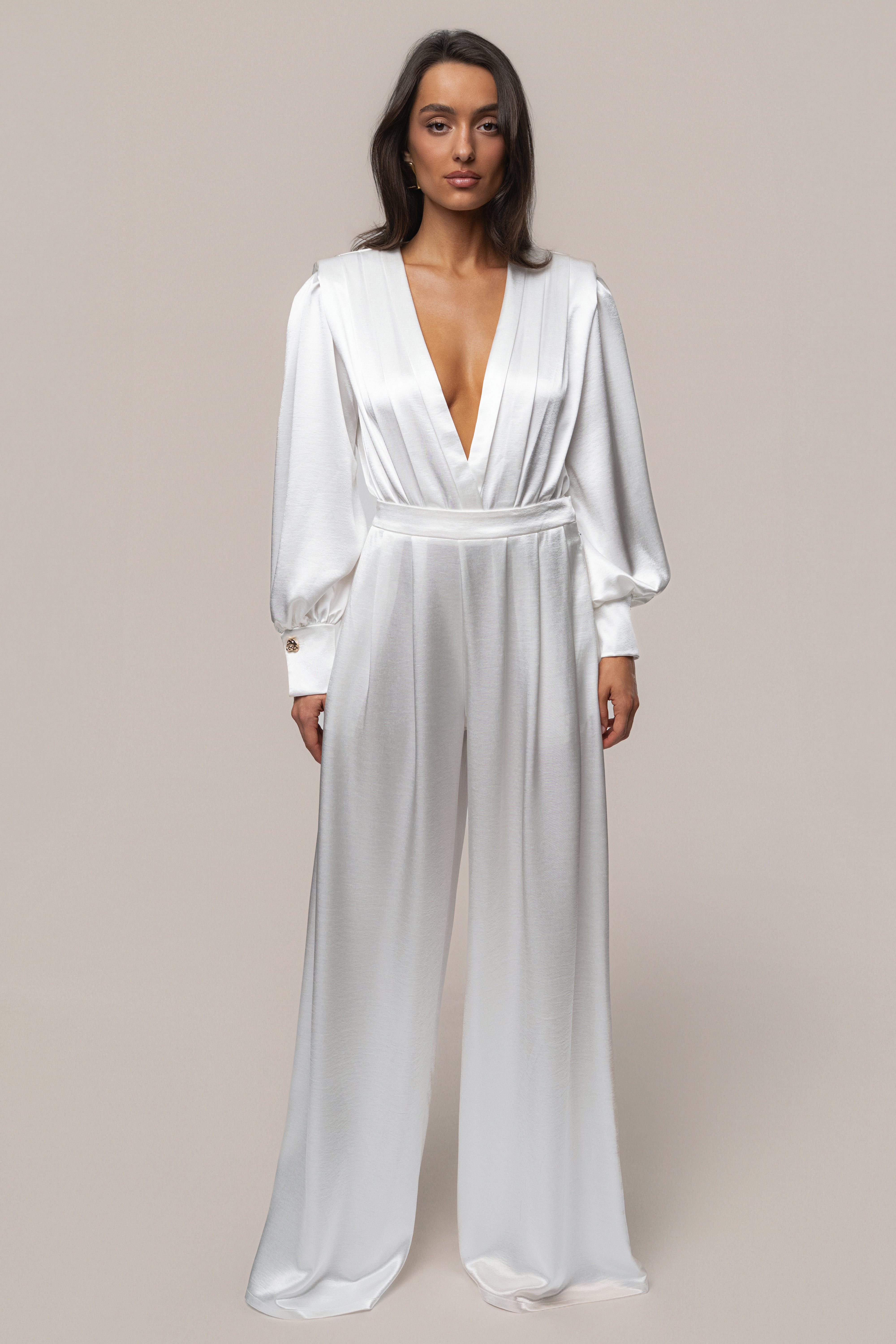 White Satin Bliss Pleated Pant - JLUXLABEL