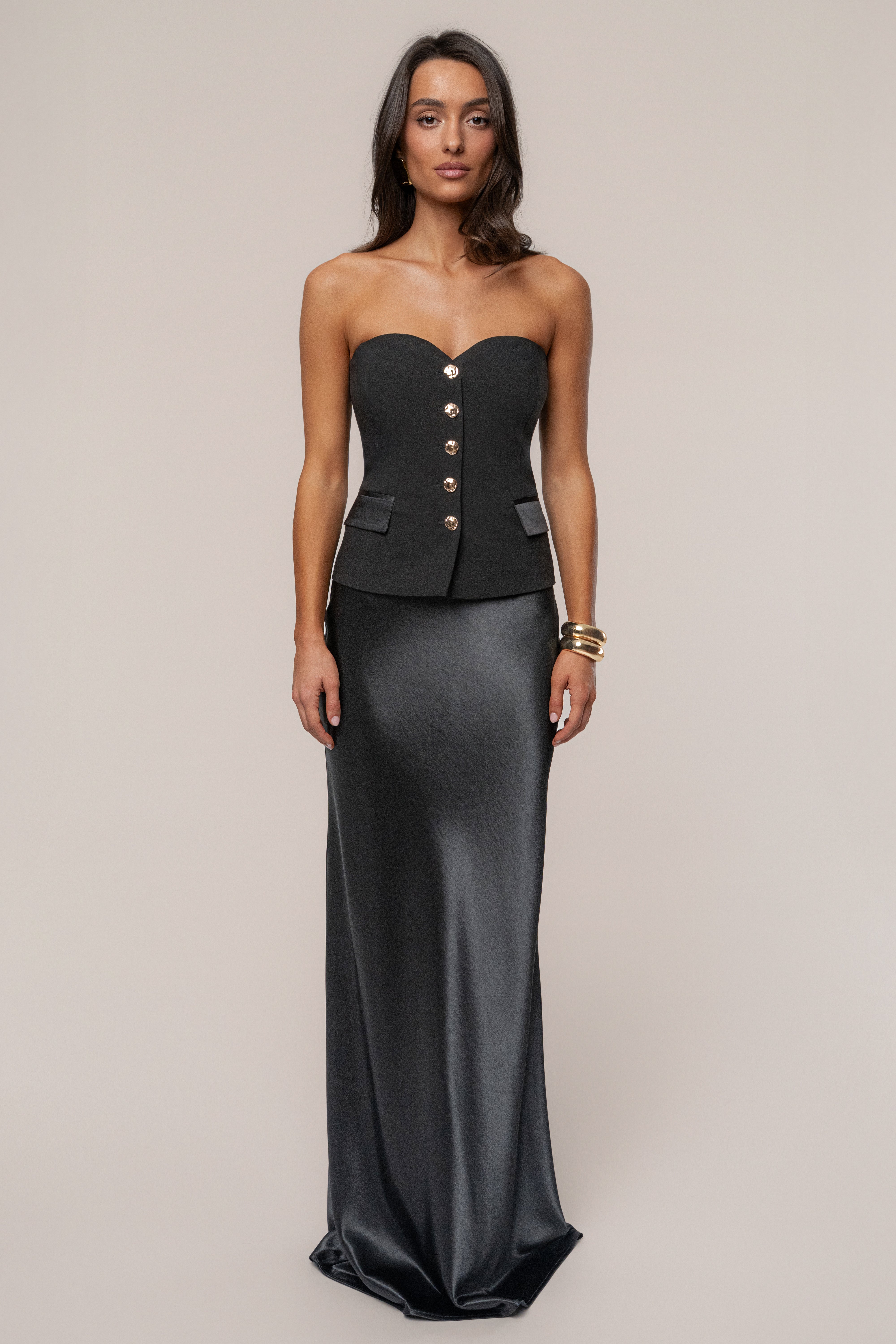 Black Button Front Vest - JLUXLABEL