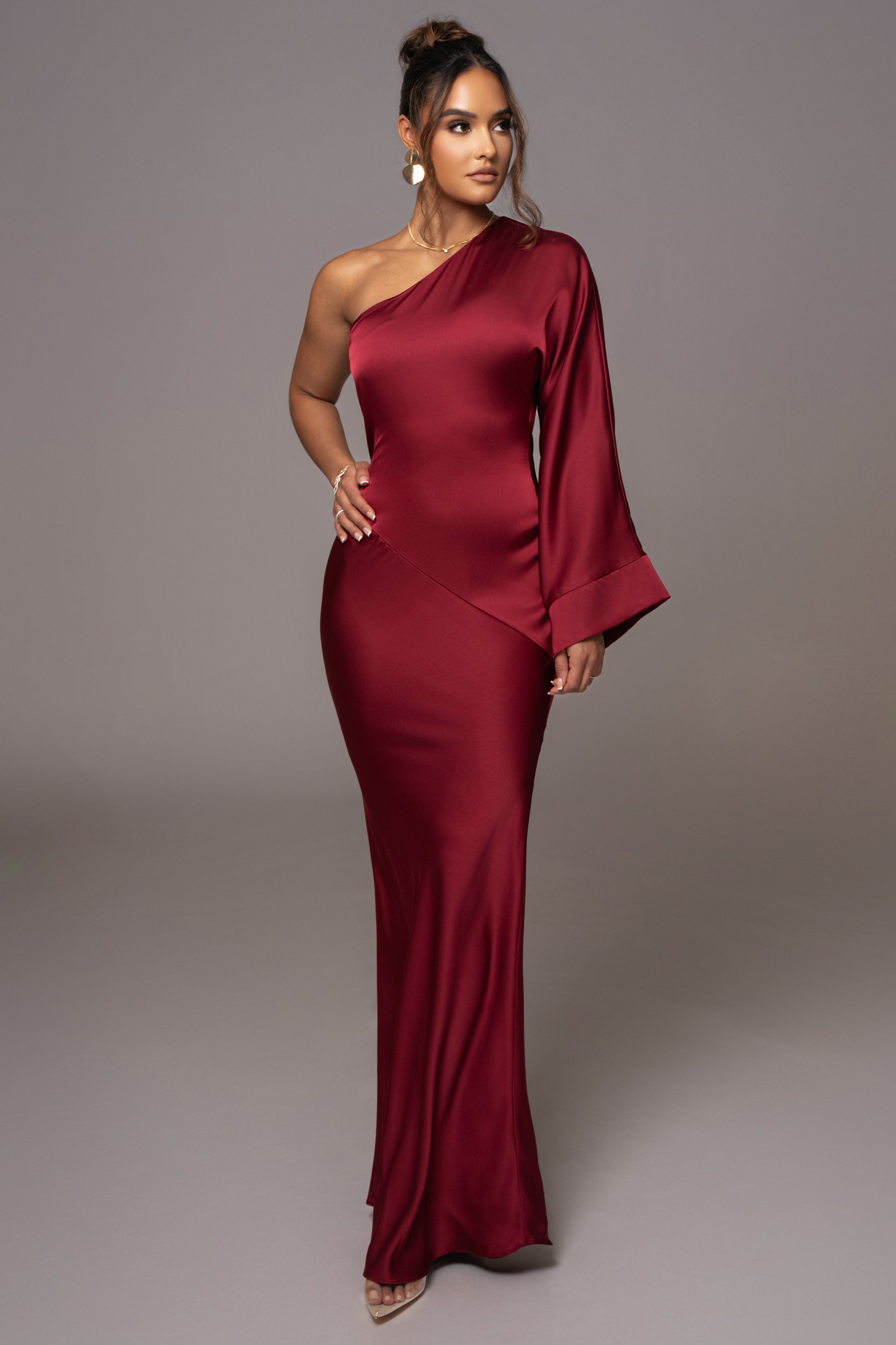 Red Femme Drape Maxi Dress - JLUXLABEL