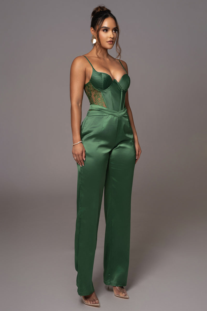 Green Joana Cutout Satin Trousers - JLUXLABEL