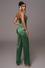 Green Joana Cutout Satin Trousers - JLUXLABEL