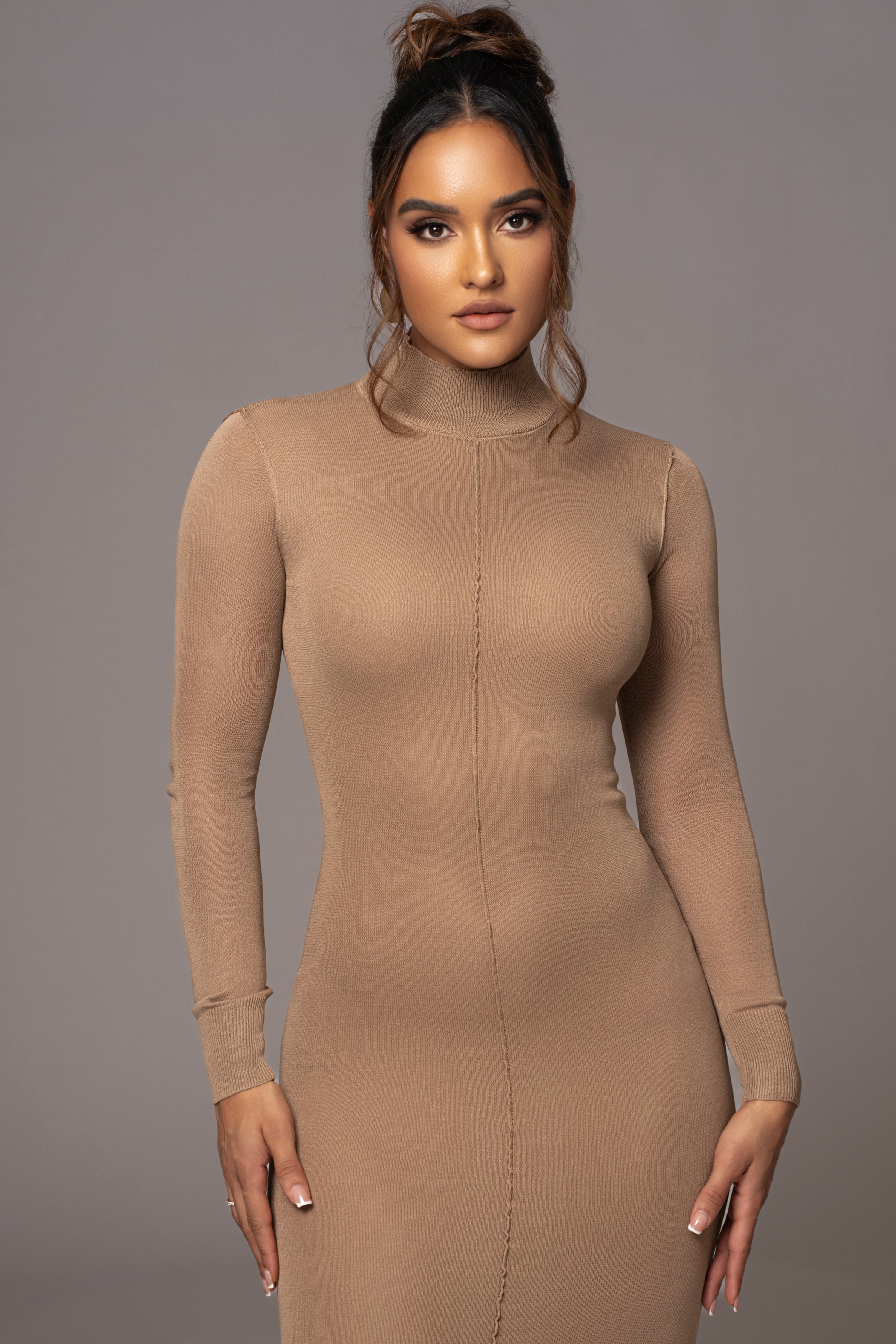 Camel Fame Mock Neck Maxi Dress Camel Fame Mock Neck Maxi Dress