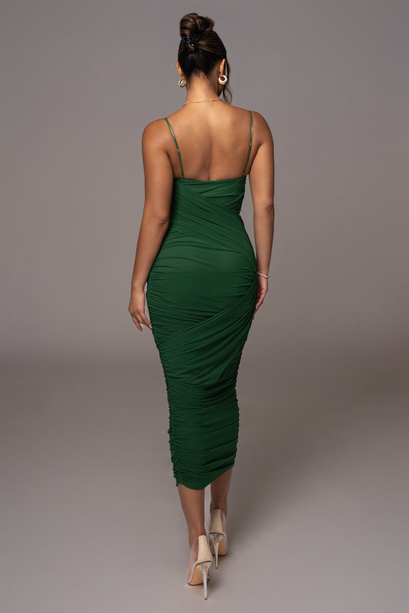 Green Arcadia Mesh Midi Dress - JLUXLABEL