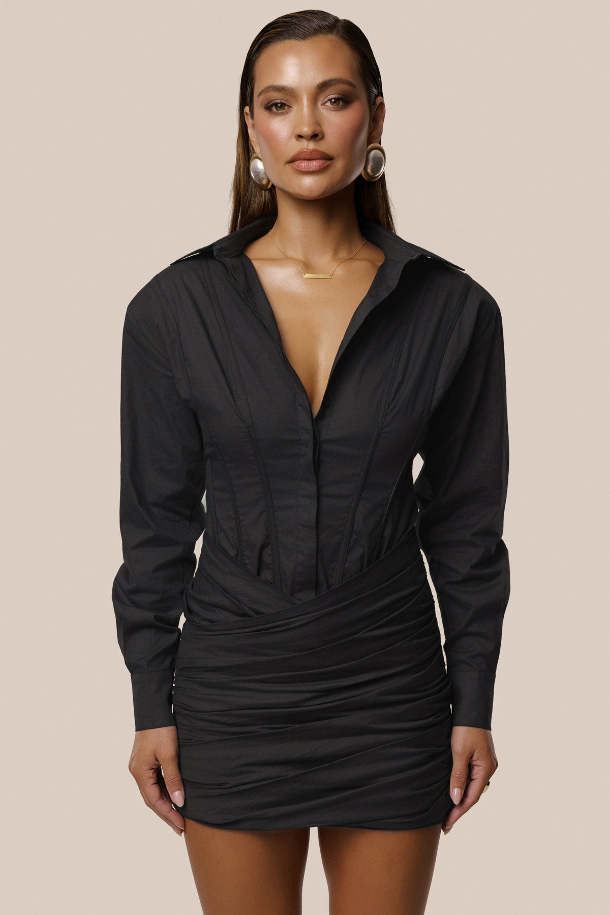 Black City Girl Shirt Dress