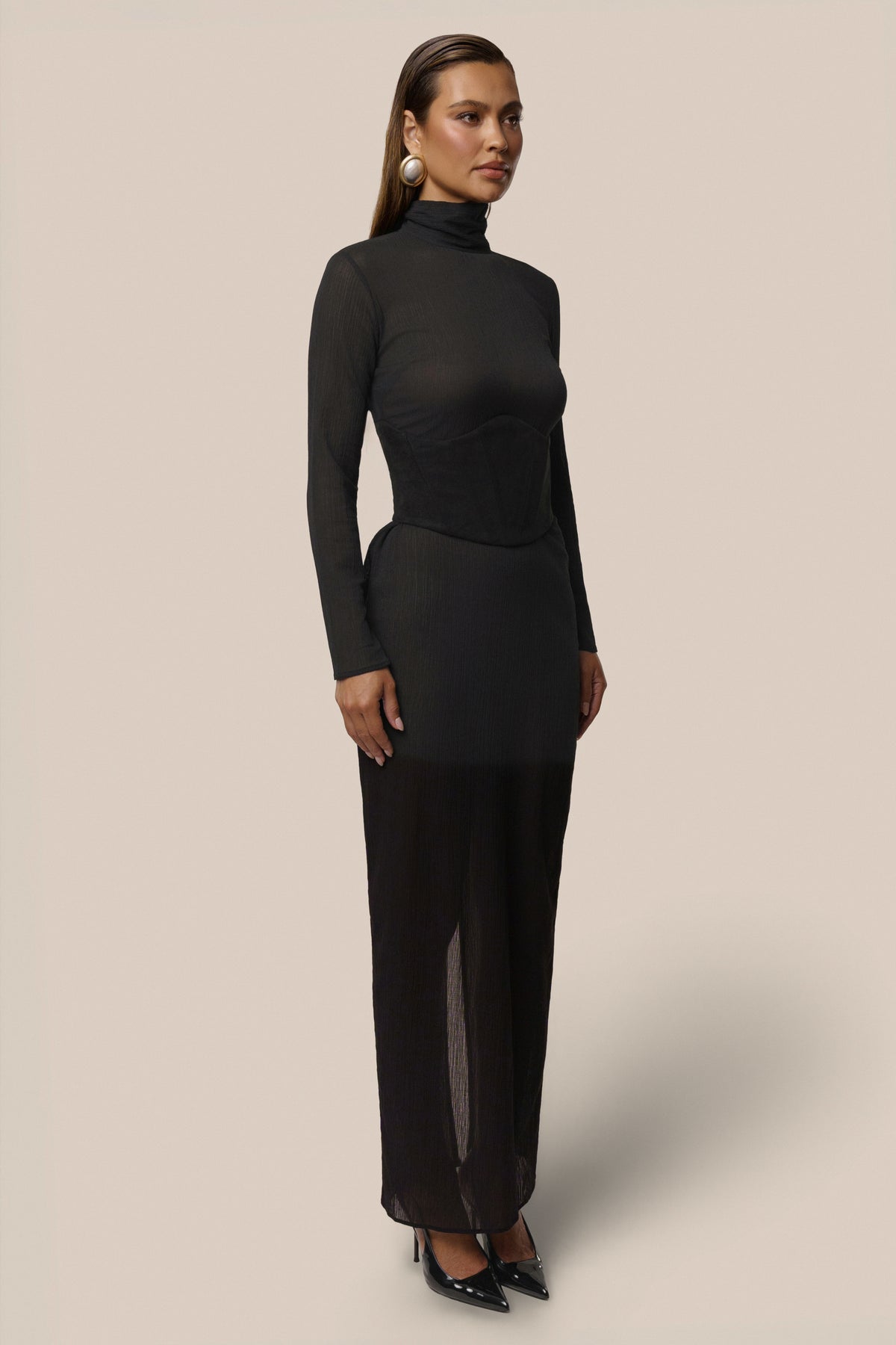 Black Hourglass Suede Maxi Dress - JLUXLABEL
