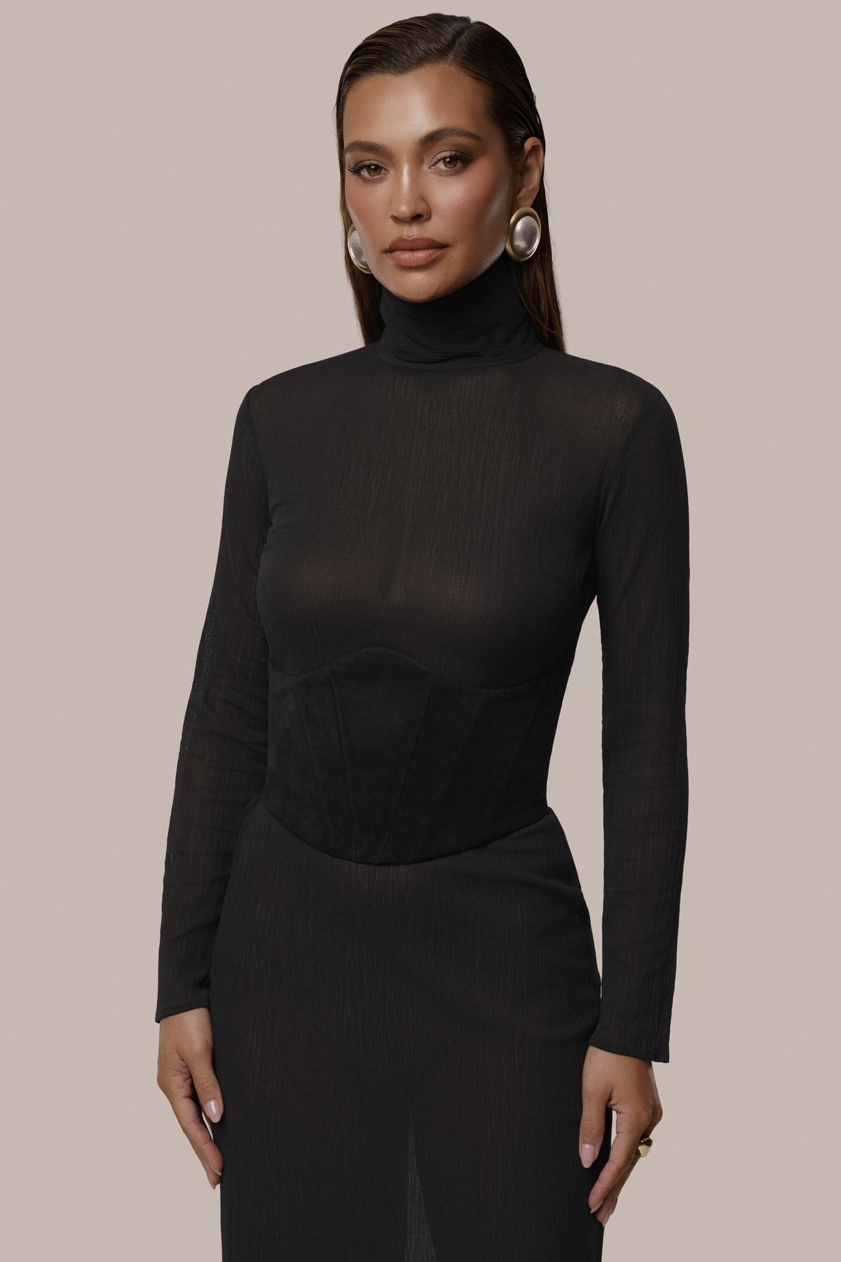 Black Hourglass Suede Maxi Dress