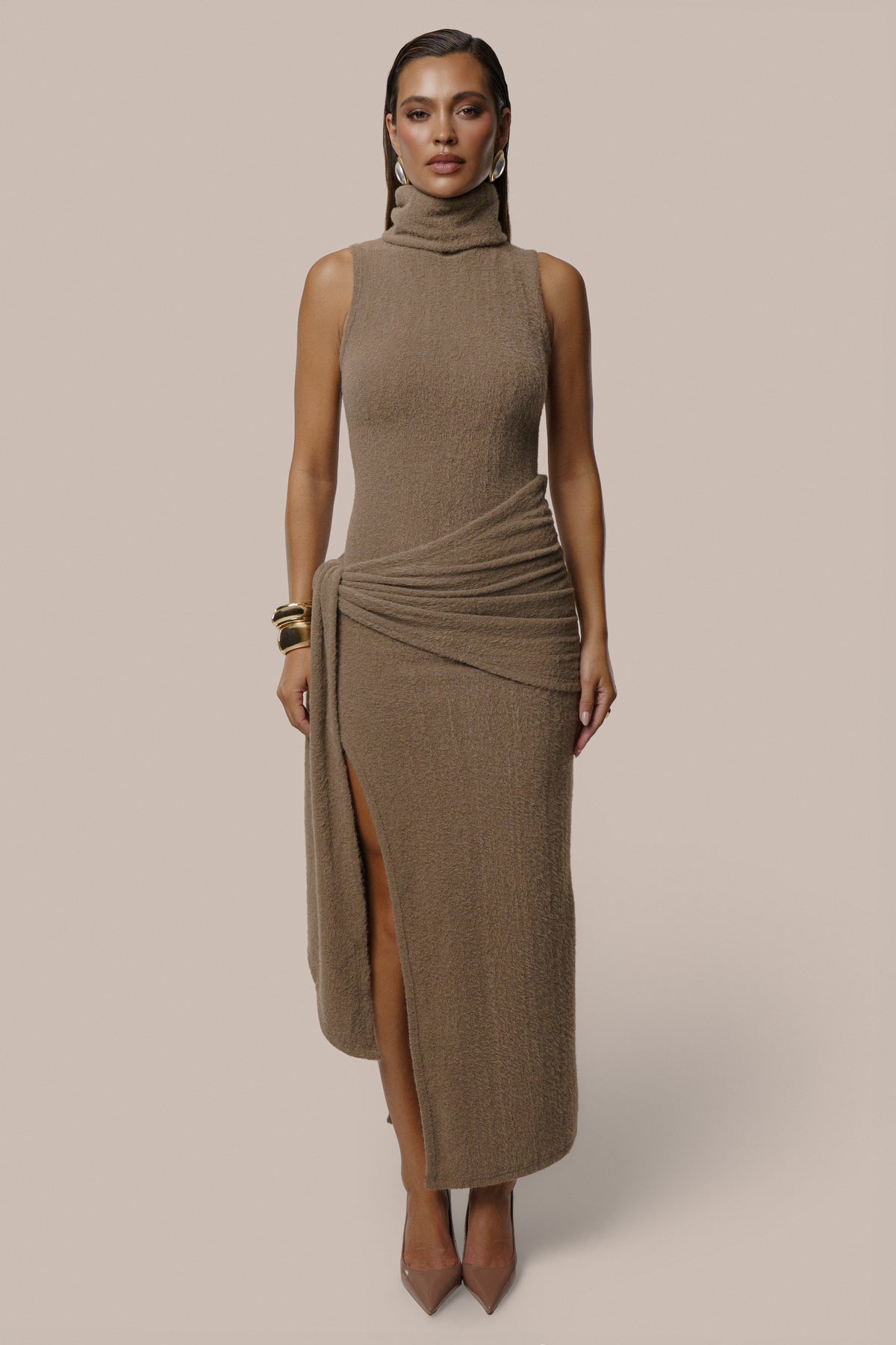 Brown Vivienne Wrap Maxi Dress - JLUXLABEL