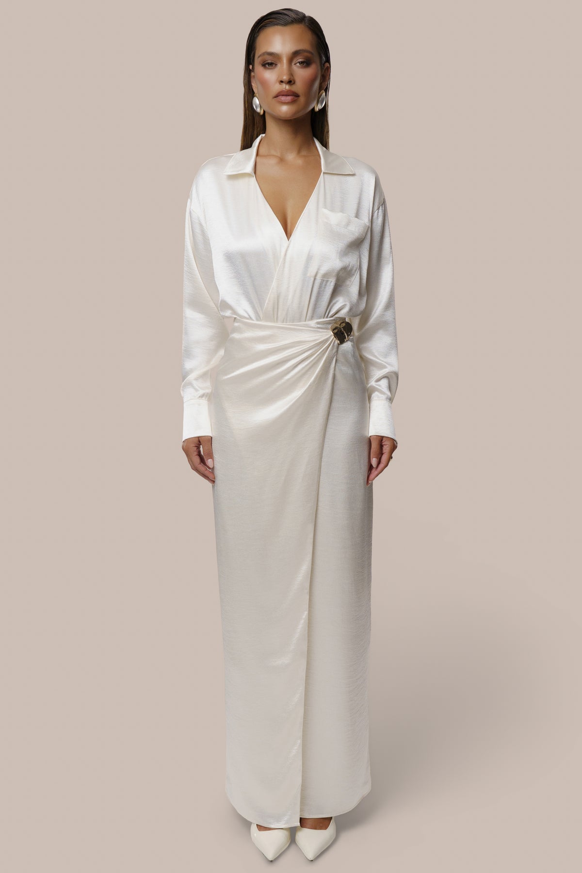 Ivory Dreamer Satin Maxi Skirt