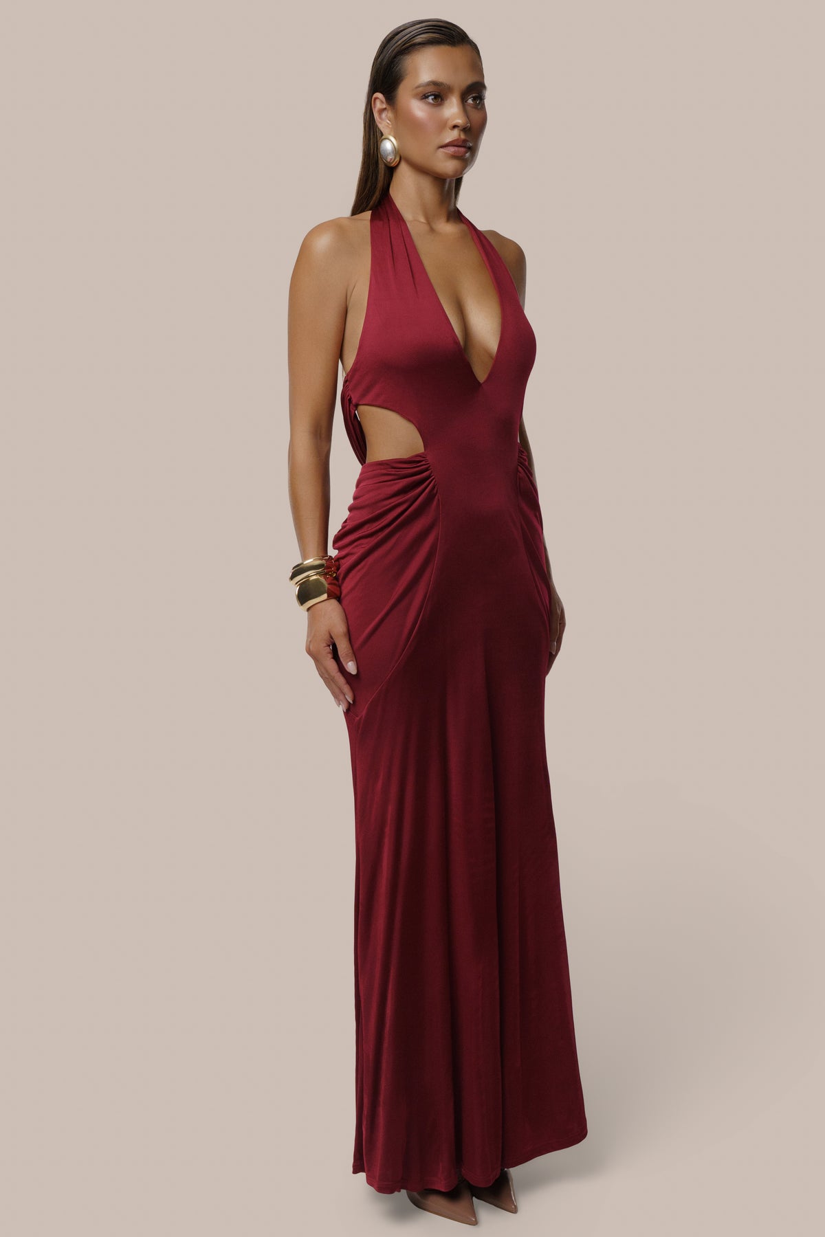 Burgundy Belinda Halter Maxi Dress