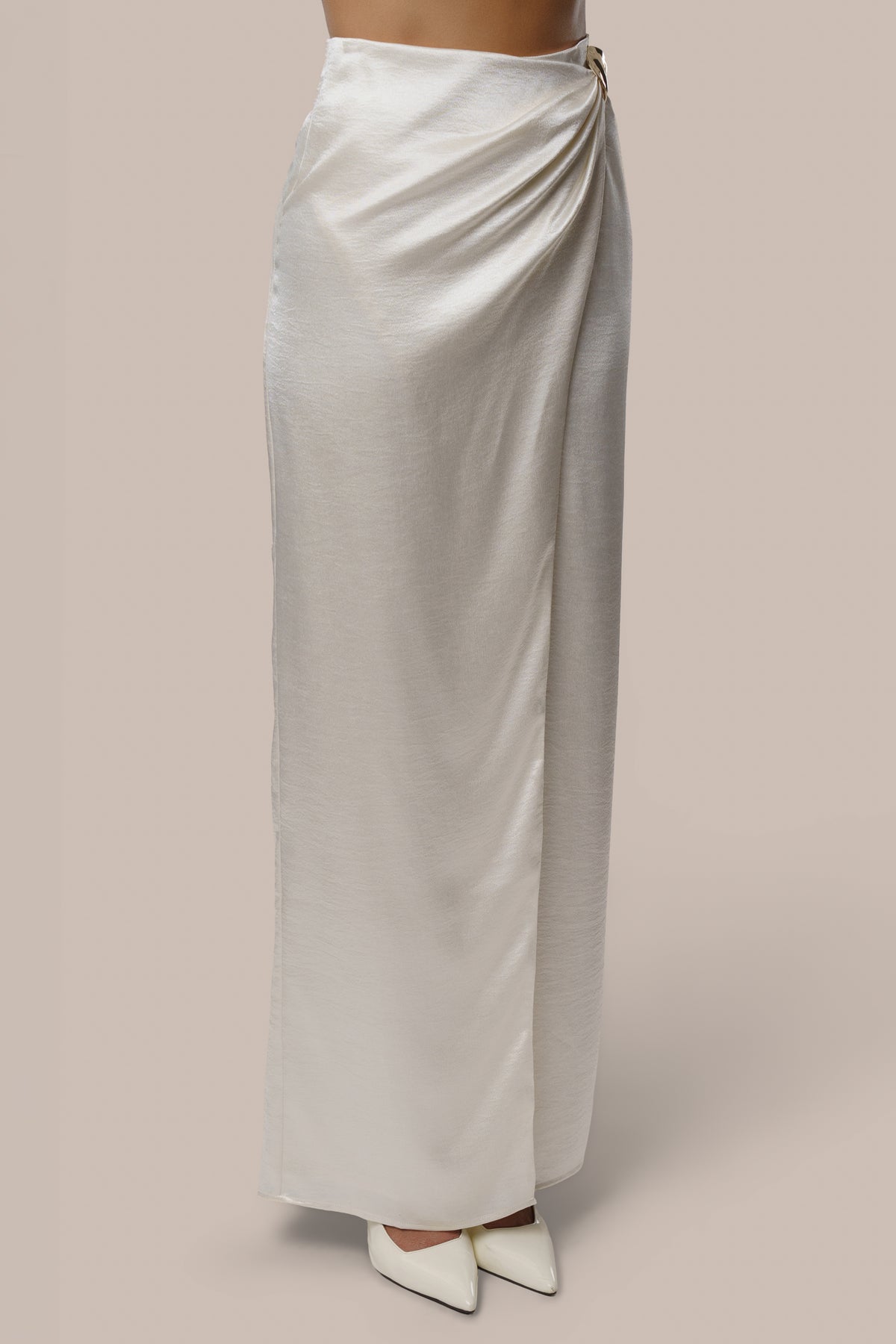 Ivory Dreamer Satin Maxi Skirt