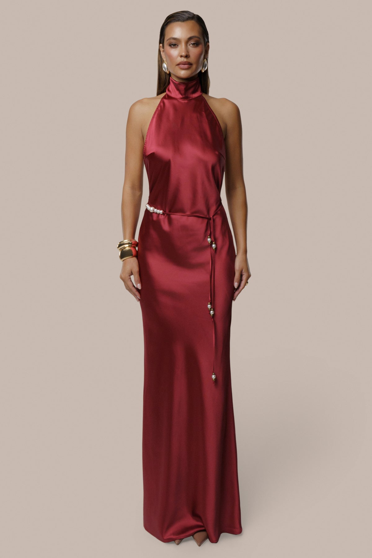Burgundy Solstice Satin Maxi Dress