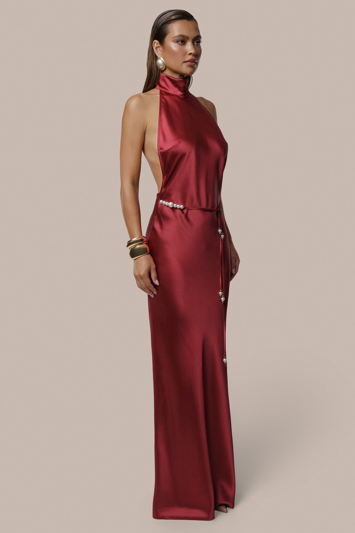 Burgundy Solstice Satin Maxi Dress
