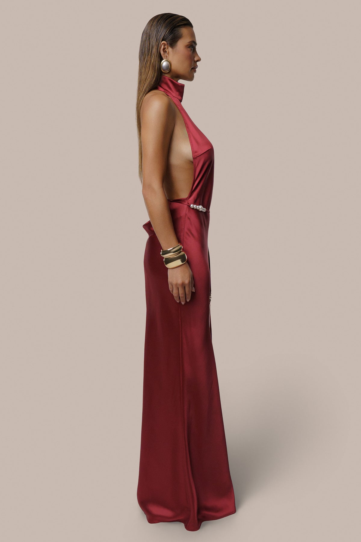 Burgundy Solstice Satin Maxi Dress